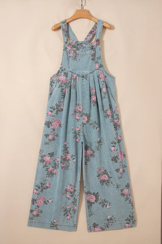 Sage Blossom Denim Jumpsuit