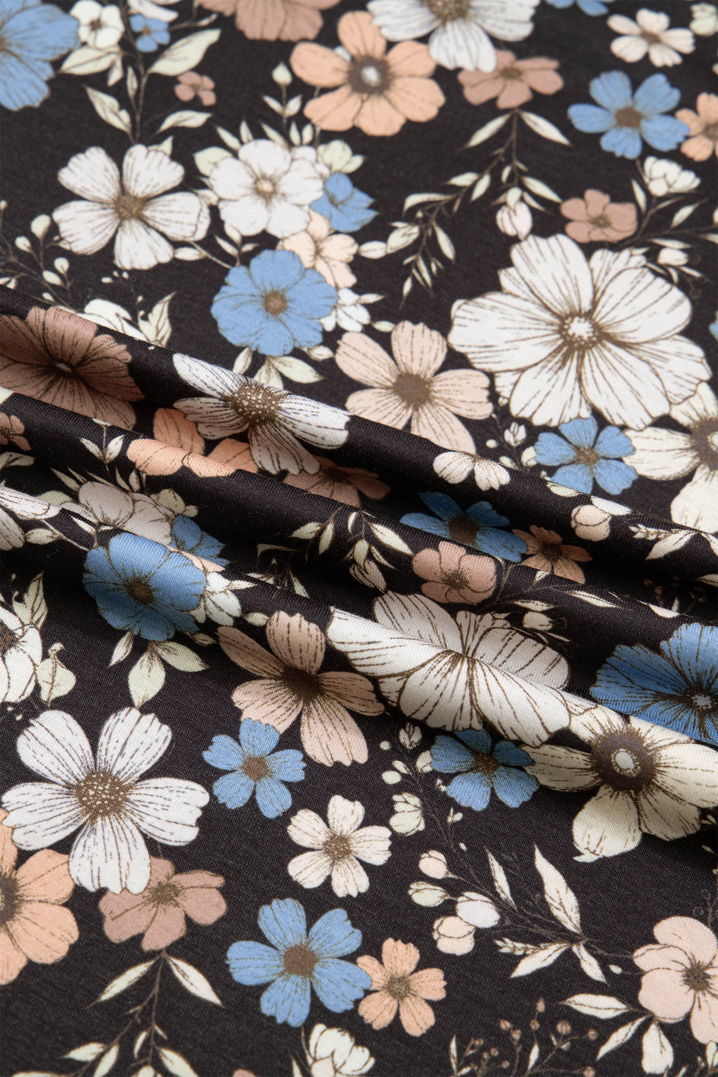 Black Floral Print Slim Long Sleeve T Shirt