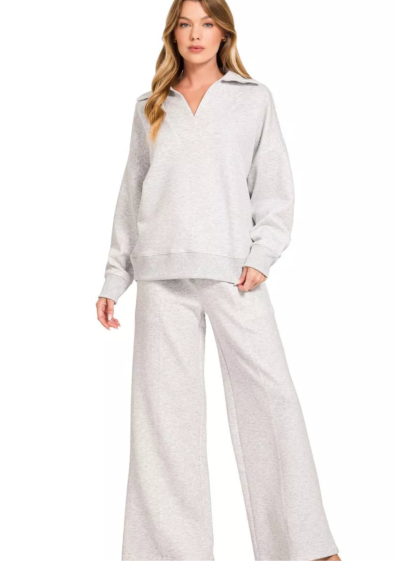 Zenana Scuba Collared Pullover and Pants Set