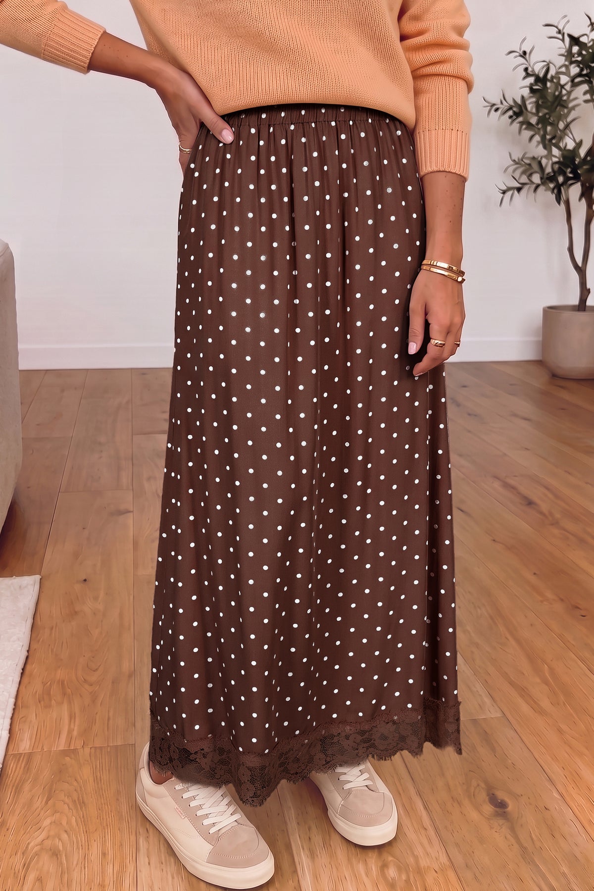 The Mocha Dot Social Skirt