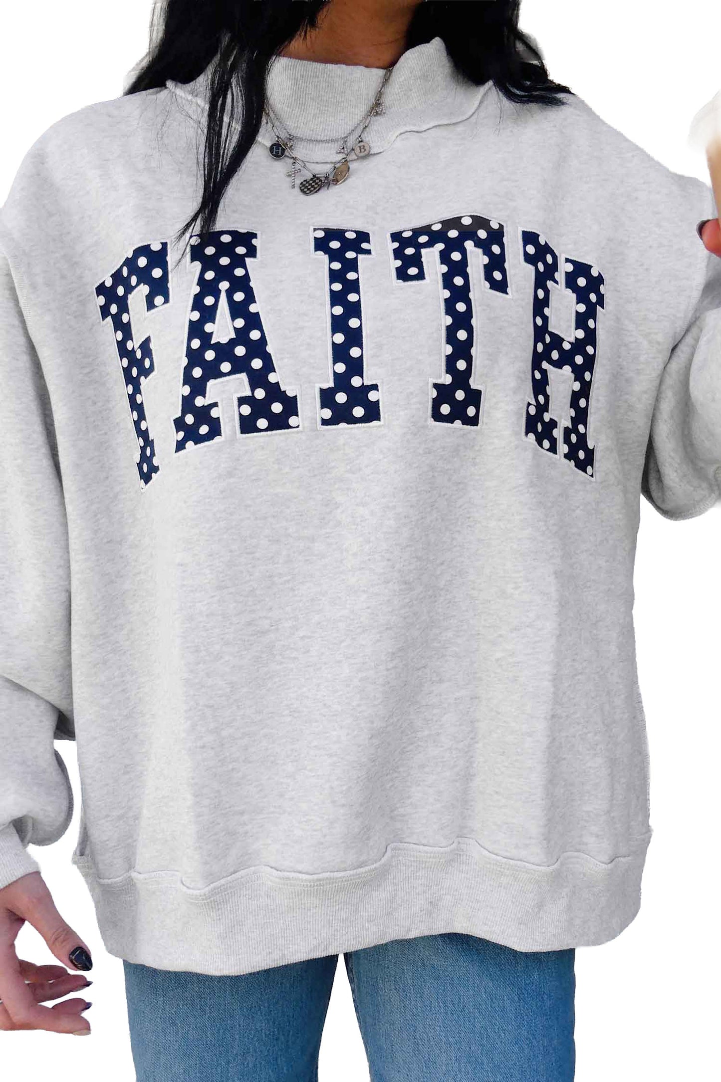 Polka Dot Faith Mock Neck Sweatshirt
