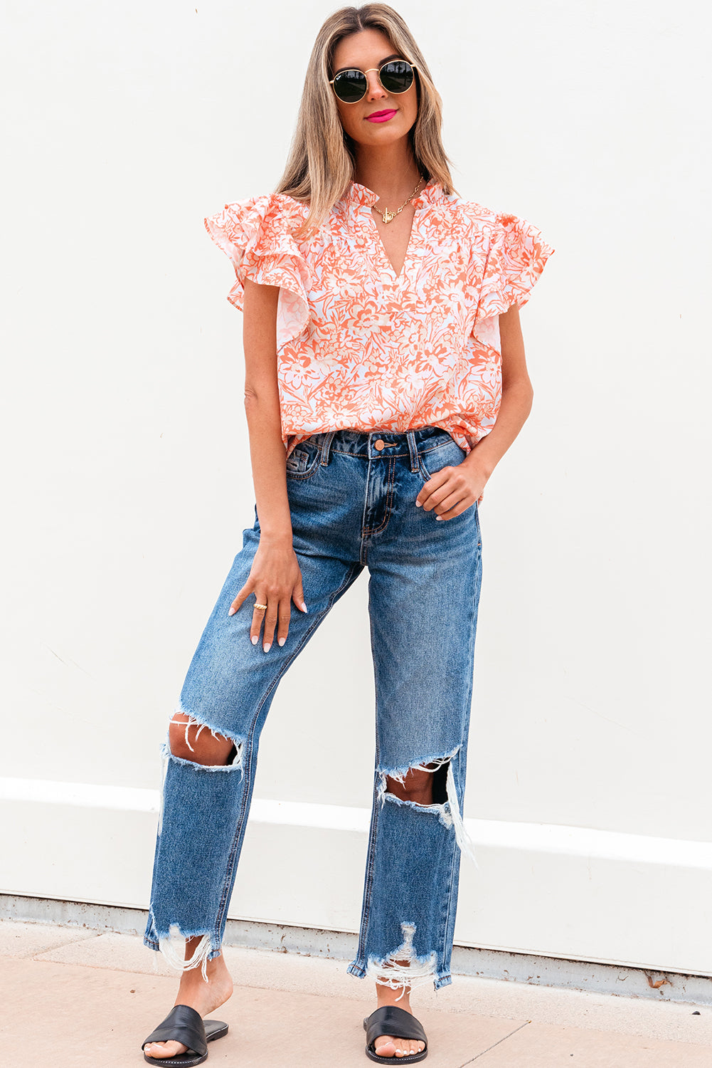 The Coral Bloom Ruffle Blouse