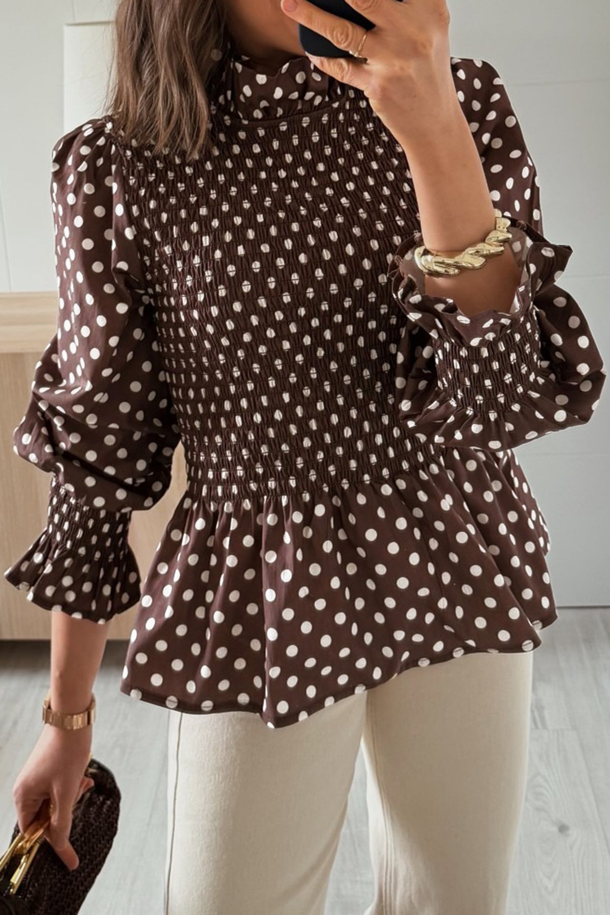 The Mocha Dot Darling Blouse