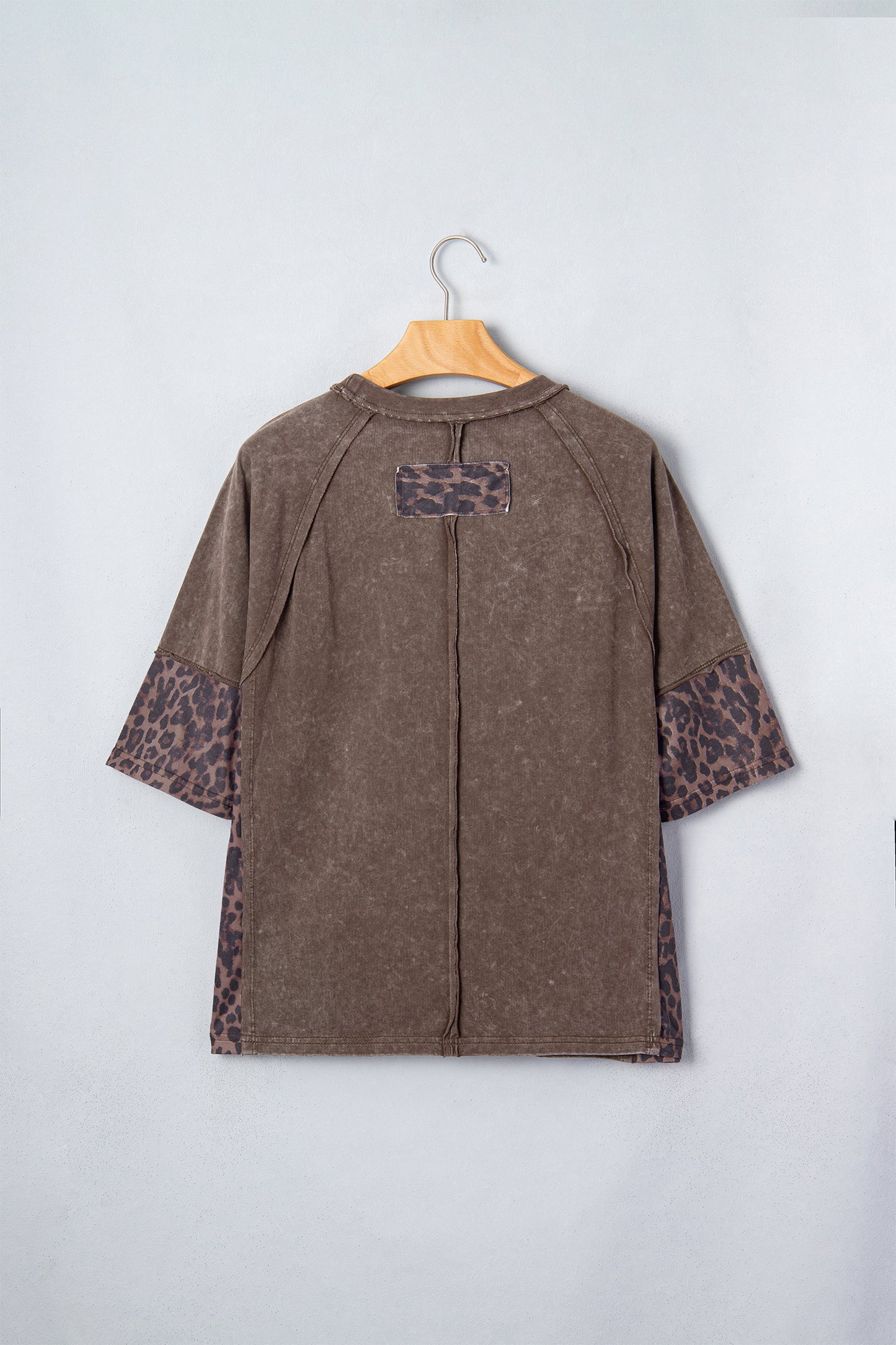Mineral Wash Exposed Seam Leopard Star Patched T Shirt
