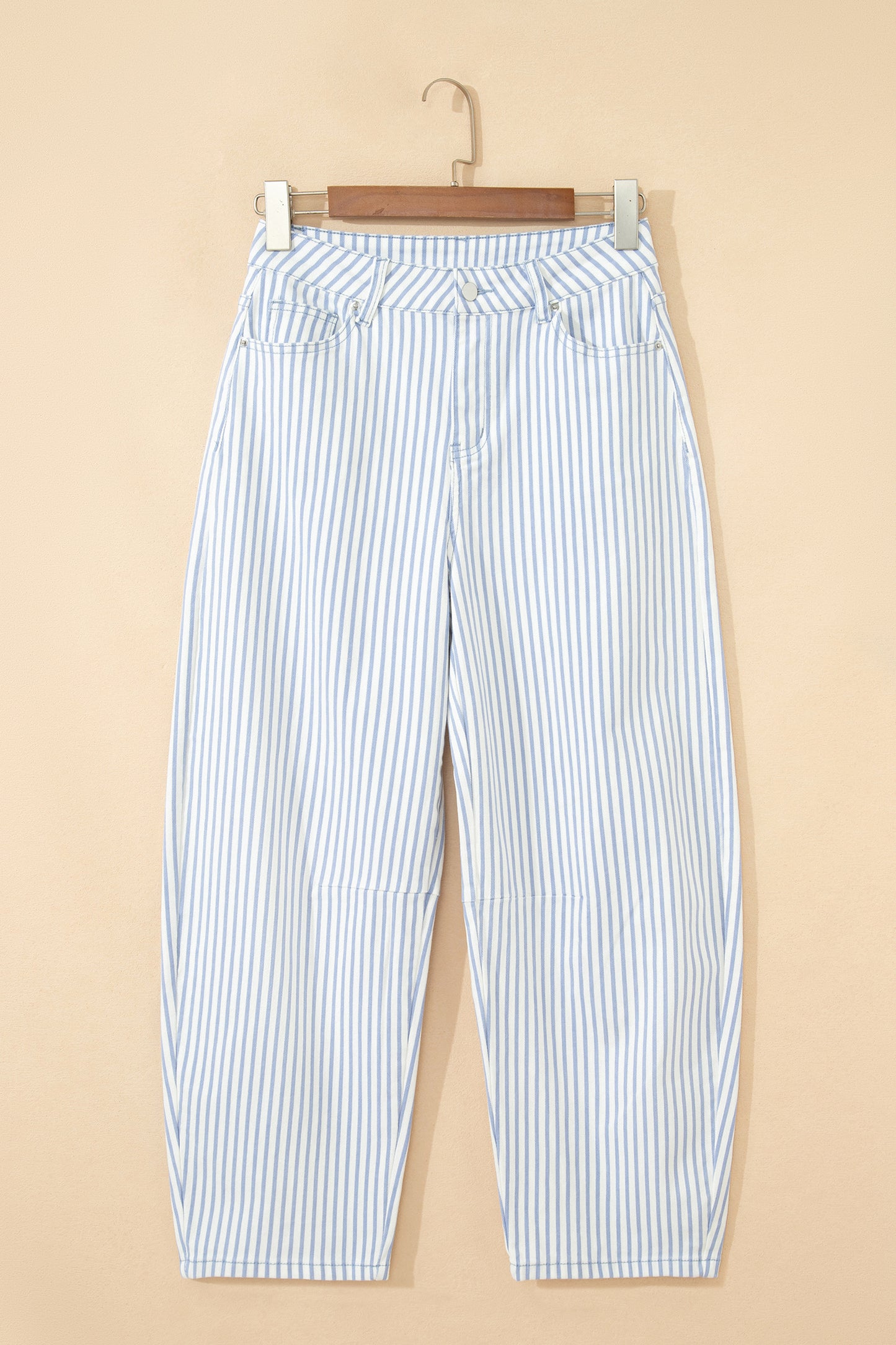 Sky Blue Stripe Casual Barrel Jeans