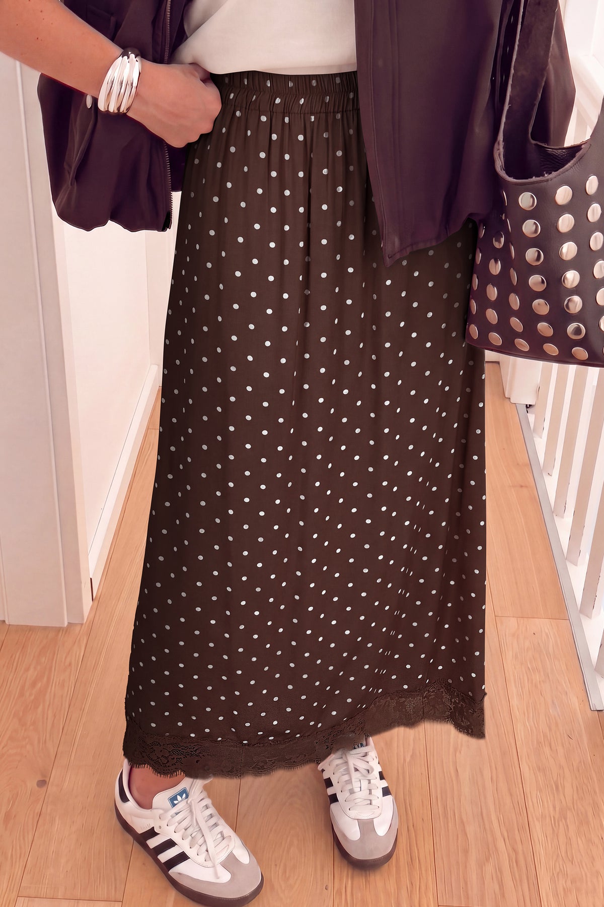The Mocha Dot Social Skirt