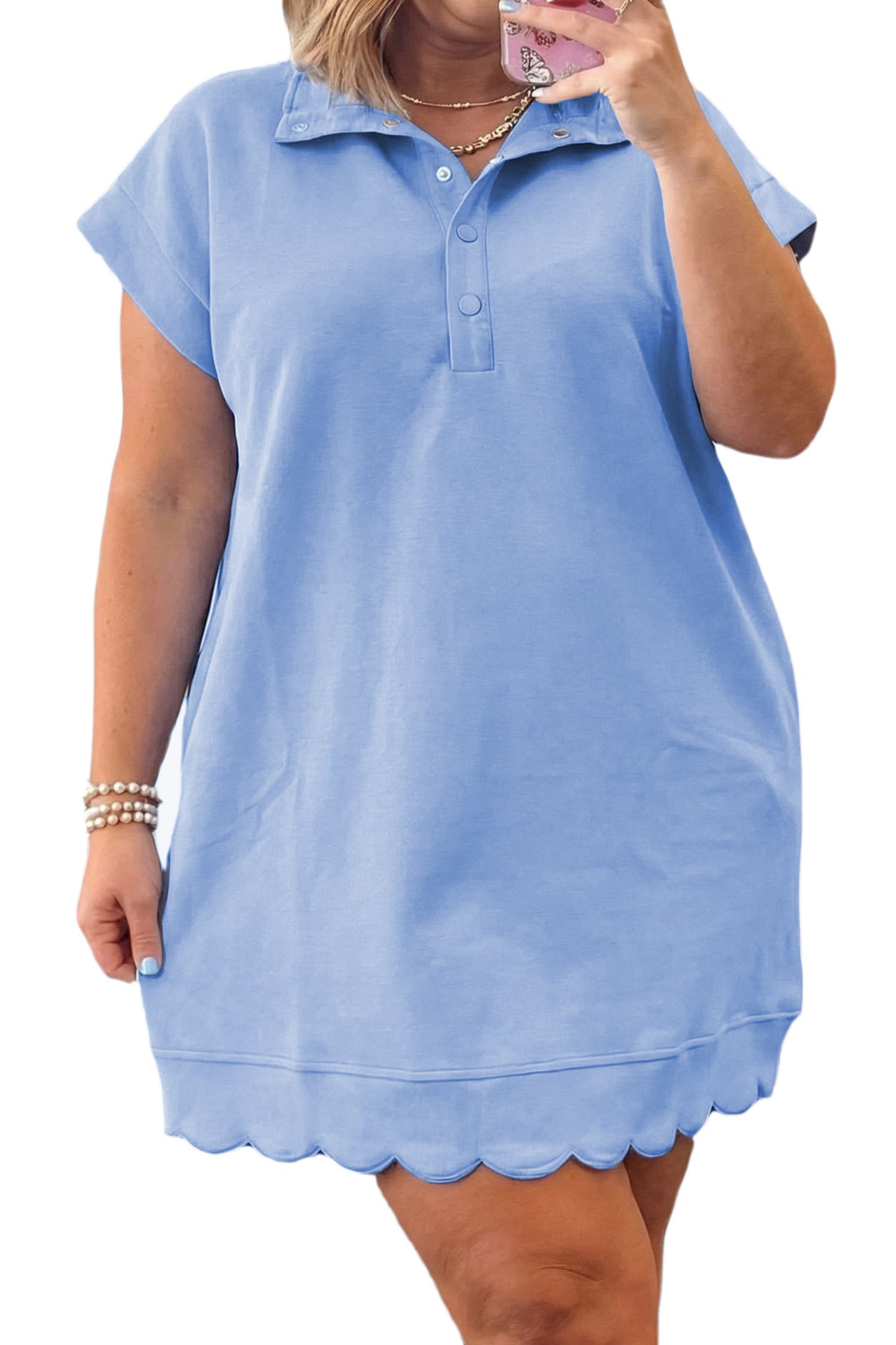 Curvy Blue Skies Scallop Dress