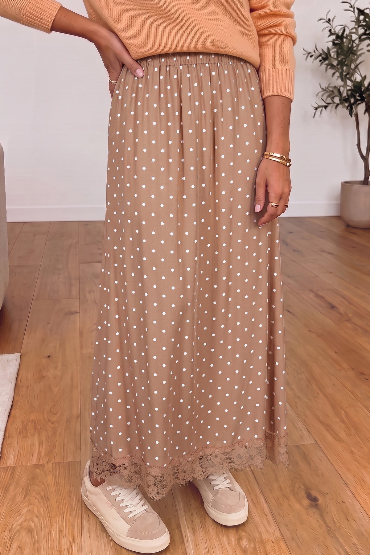The Mocha Dot Social Skirt