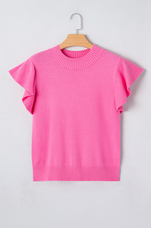 Pink Petal Ruffle Sleeve Sweater