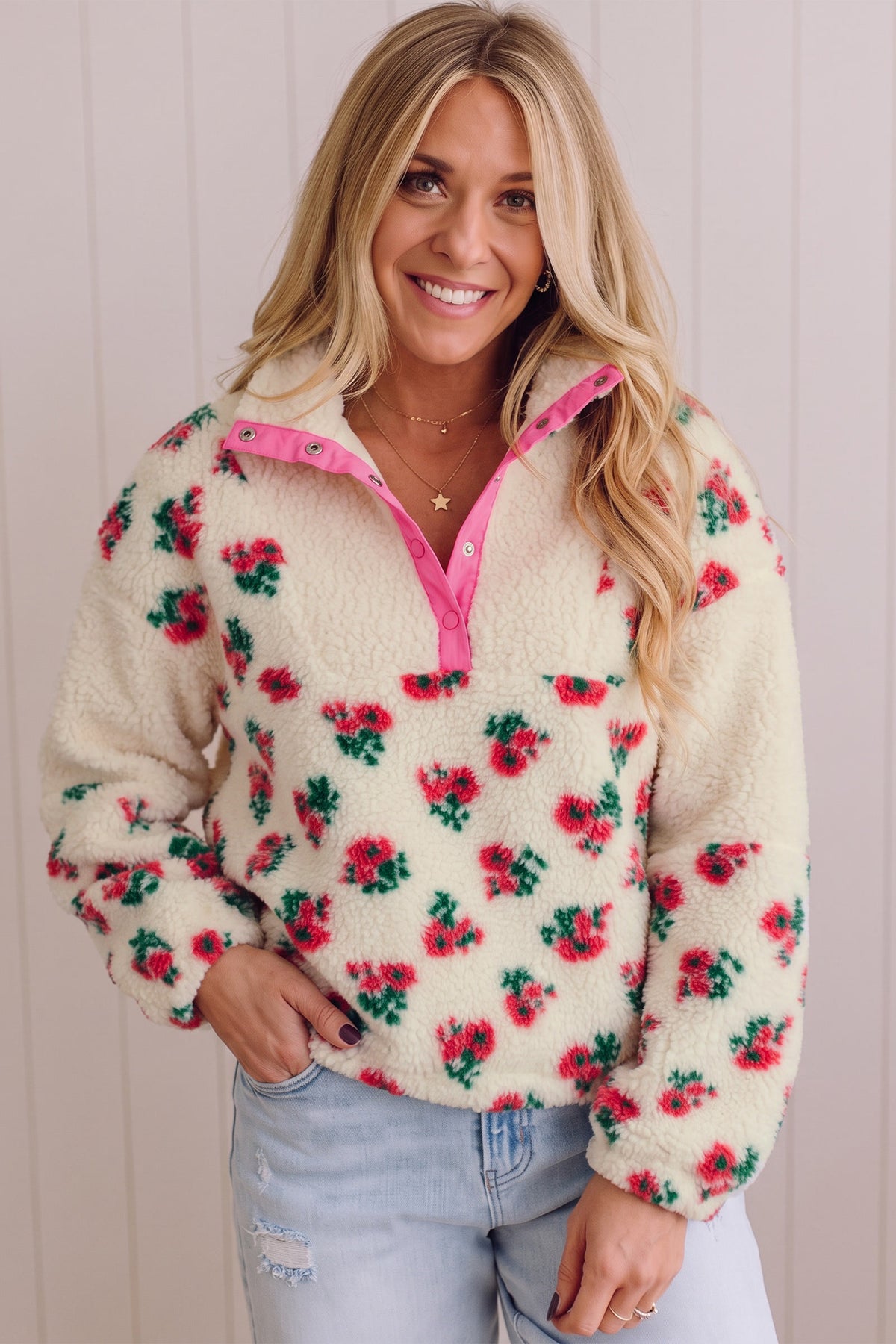 The Rosalie Floral Sherpa Pullover