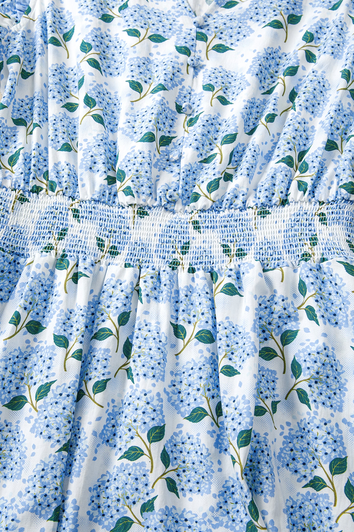 Blue Hydrangea Ruffle Midi Dress