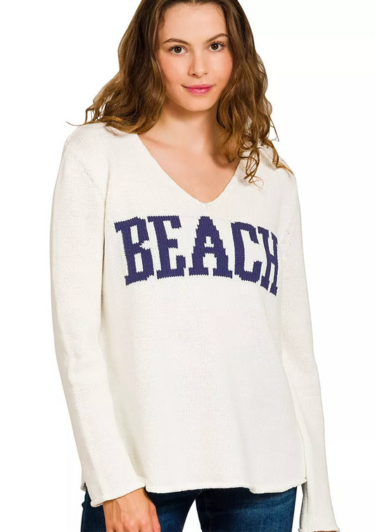 Zenana Beach V Neck Sweater