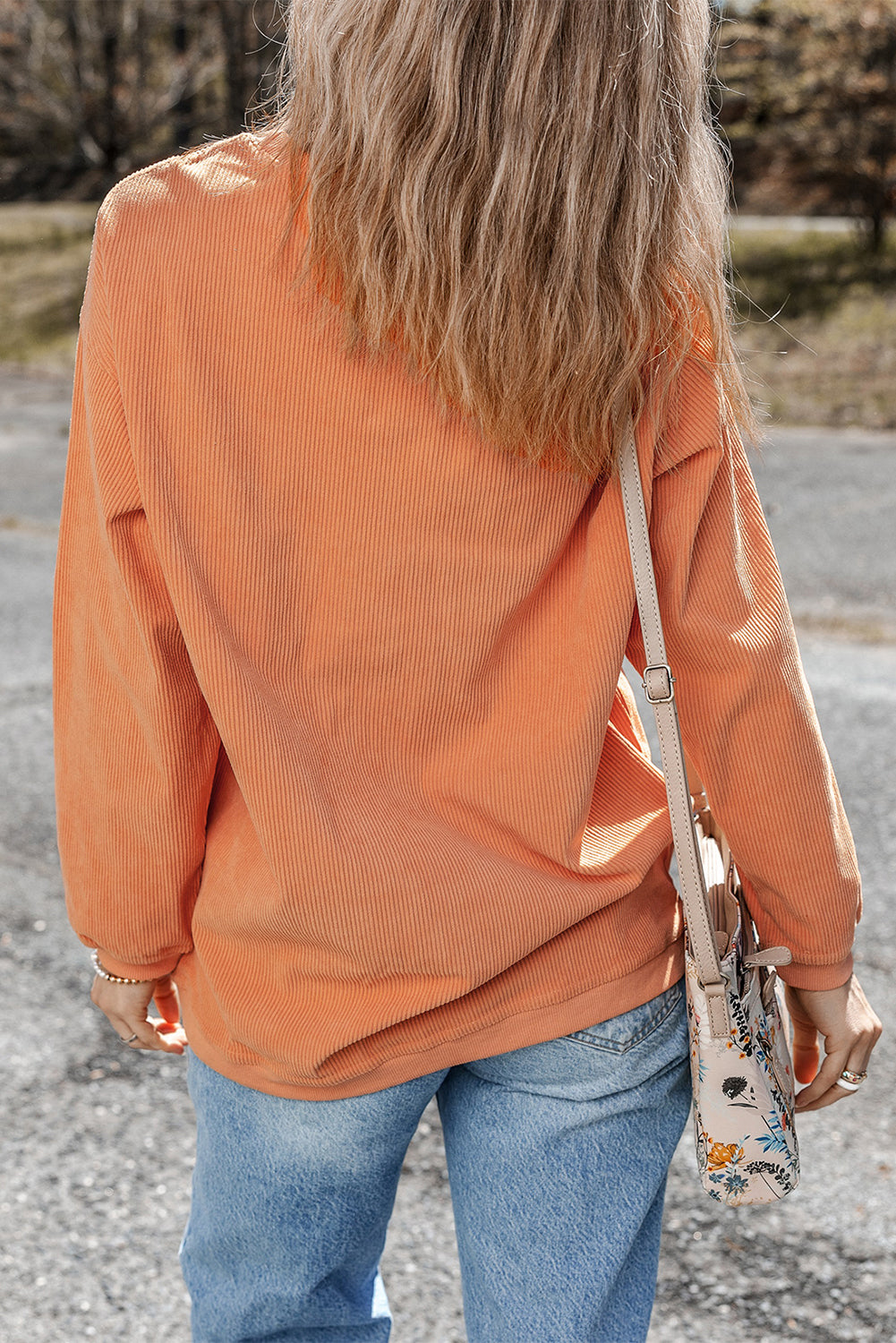 Strawberry Pink Ribbed Corduroy Oversized Sweatshirt