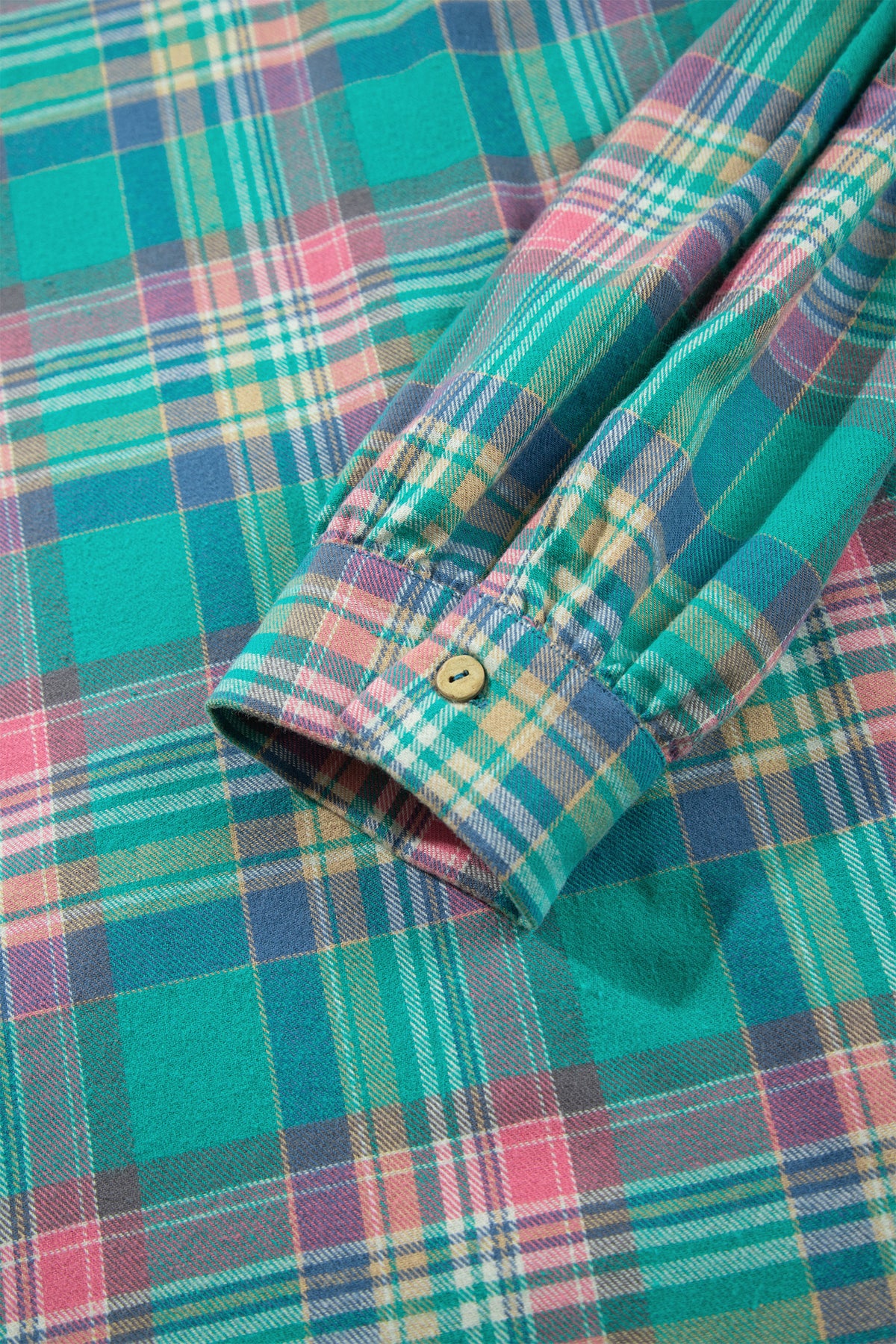Green Plaid Button-Up Shift Long Sleeve V Neck Plus Size Dress