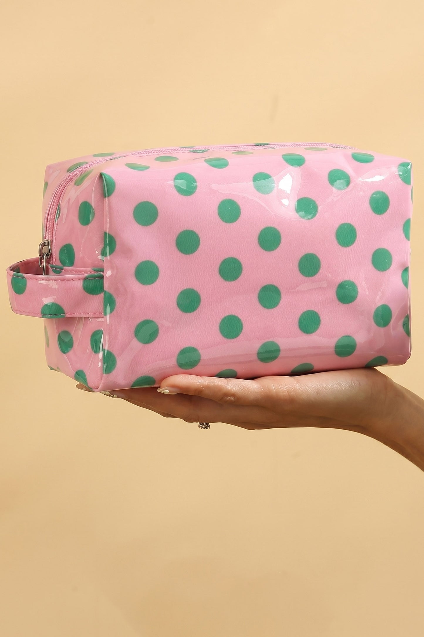 White Durable PVC Polka Dot Makeup Bag