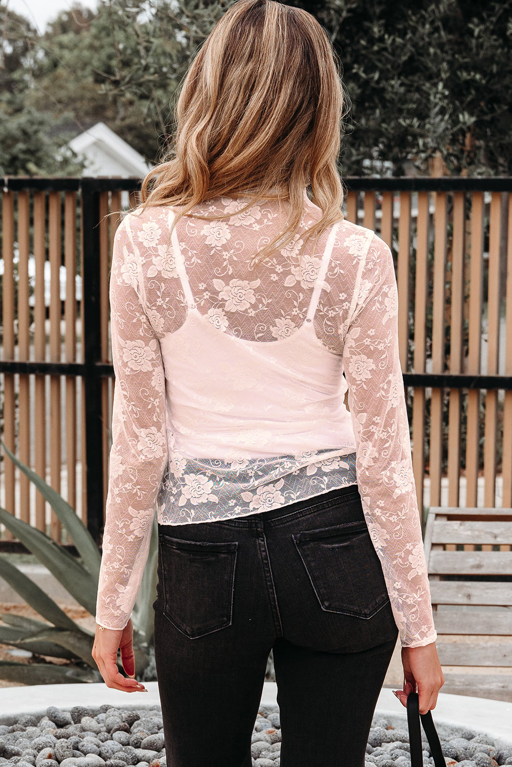 Blushing Lace Mock Neck Top