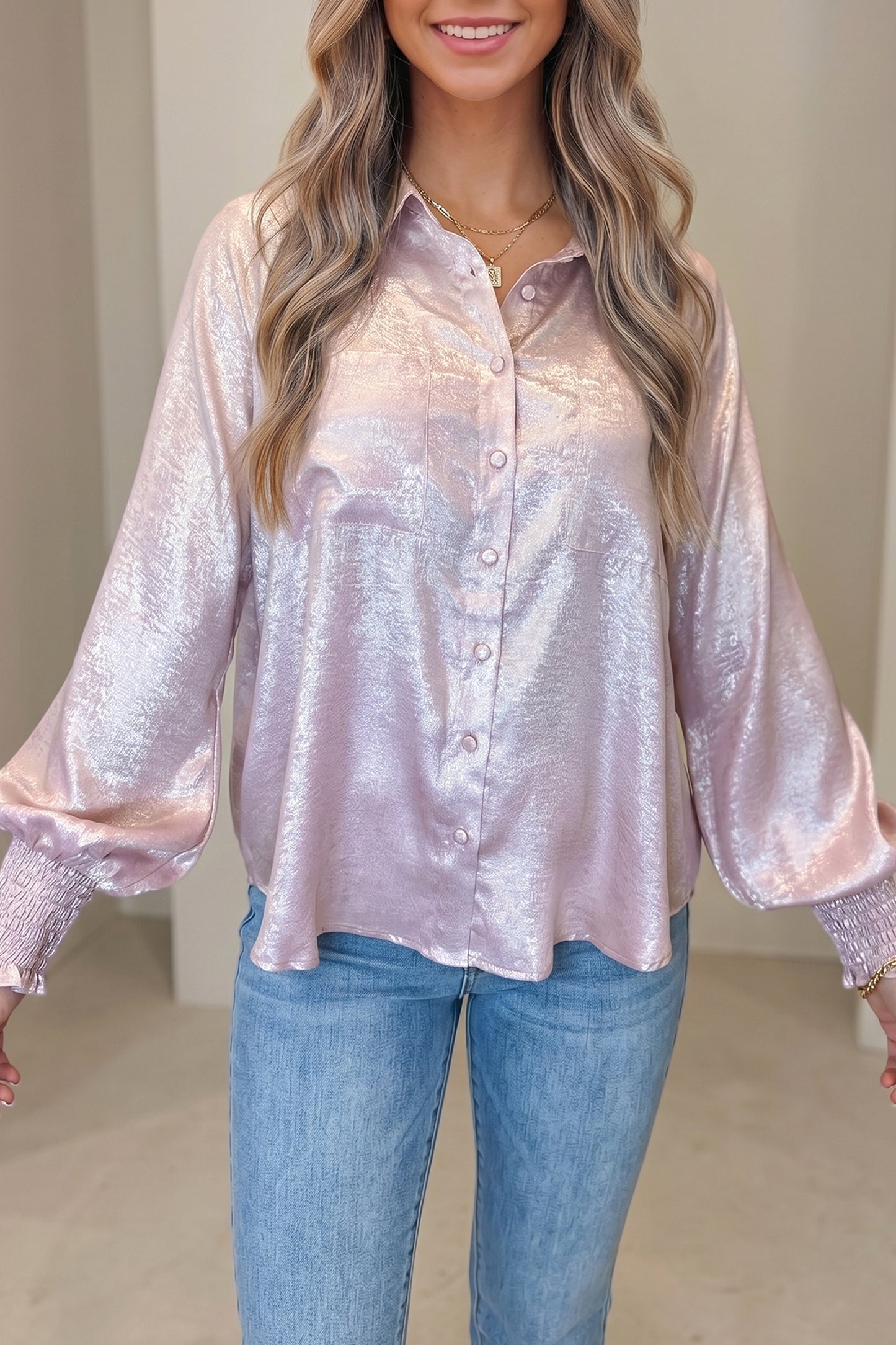 Pink Champagne Shimmer Blouse