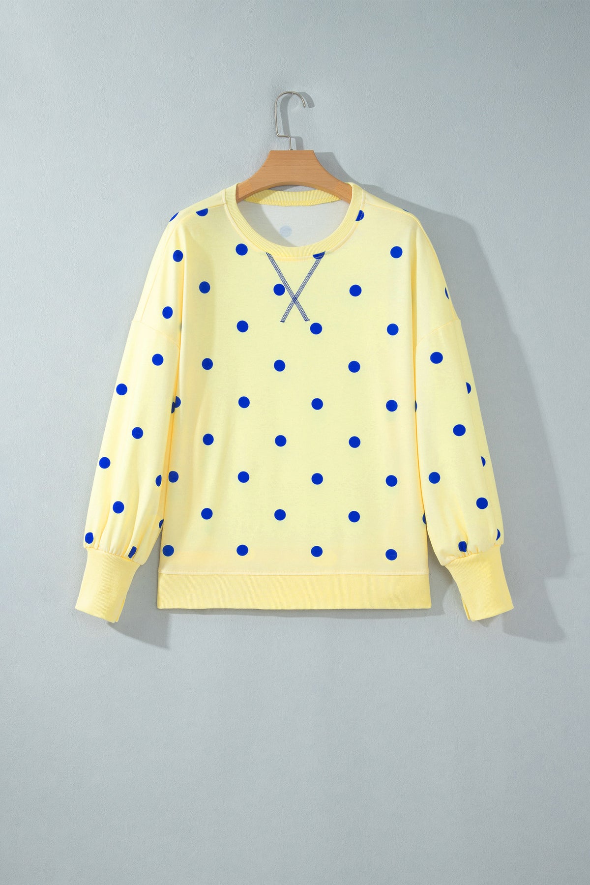 Yellow Polka Dot Loose Long Sleeve Split Hem Pullover Top
