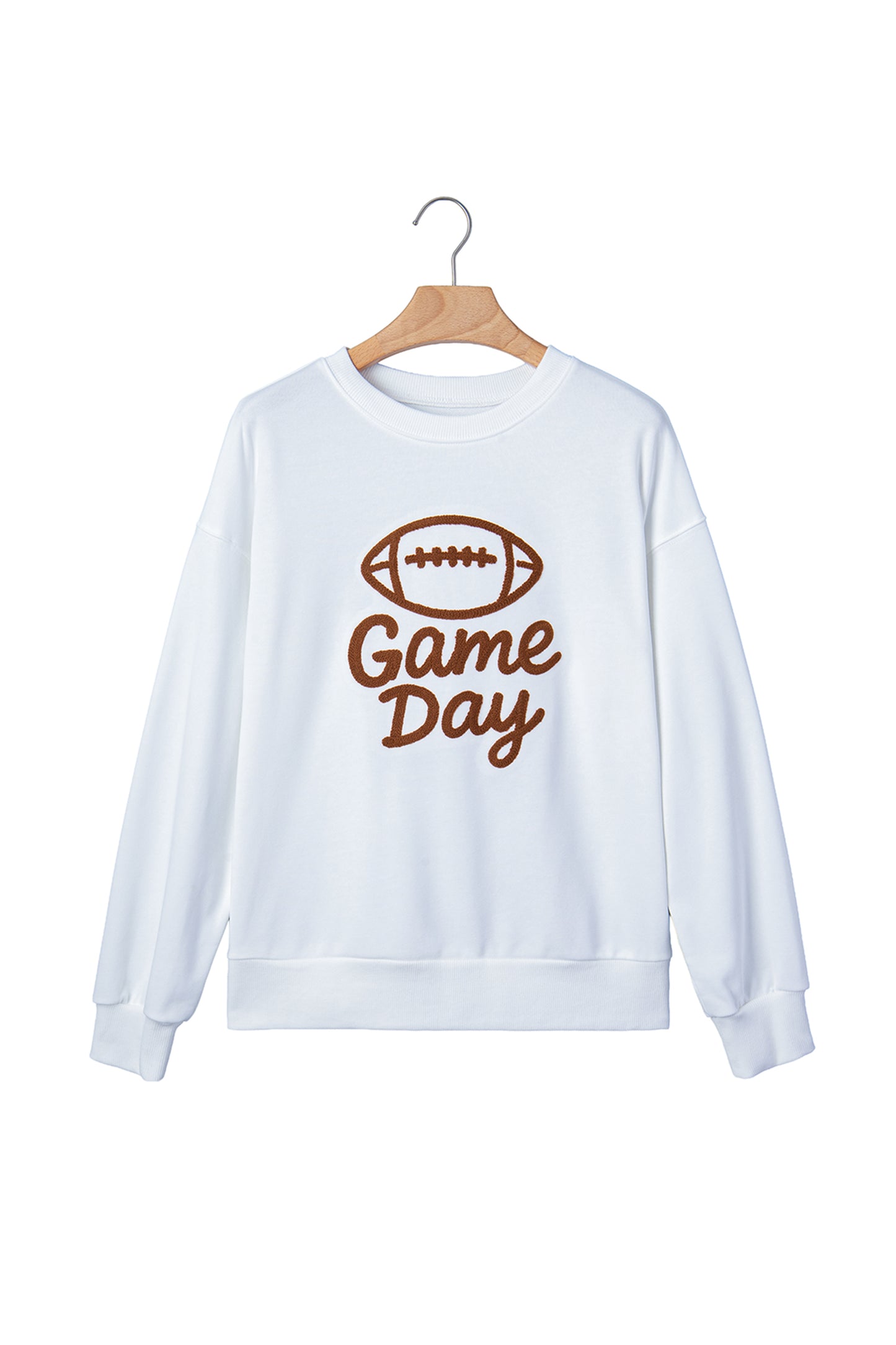 White Embroidered Game Day Sweatshirt