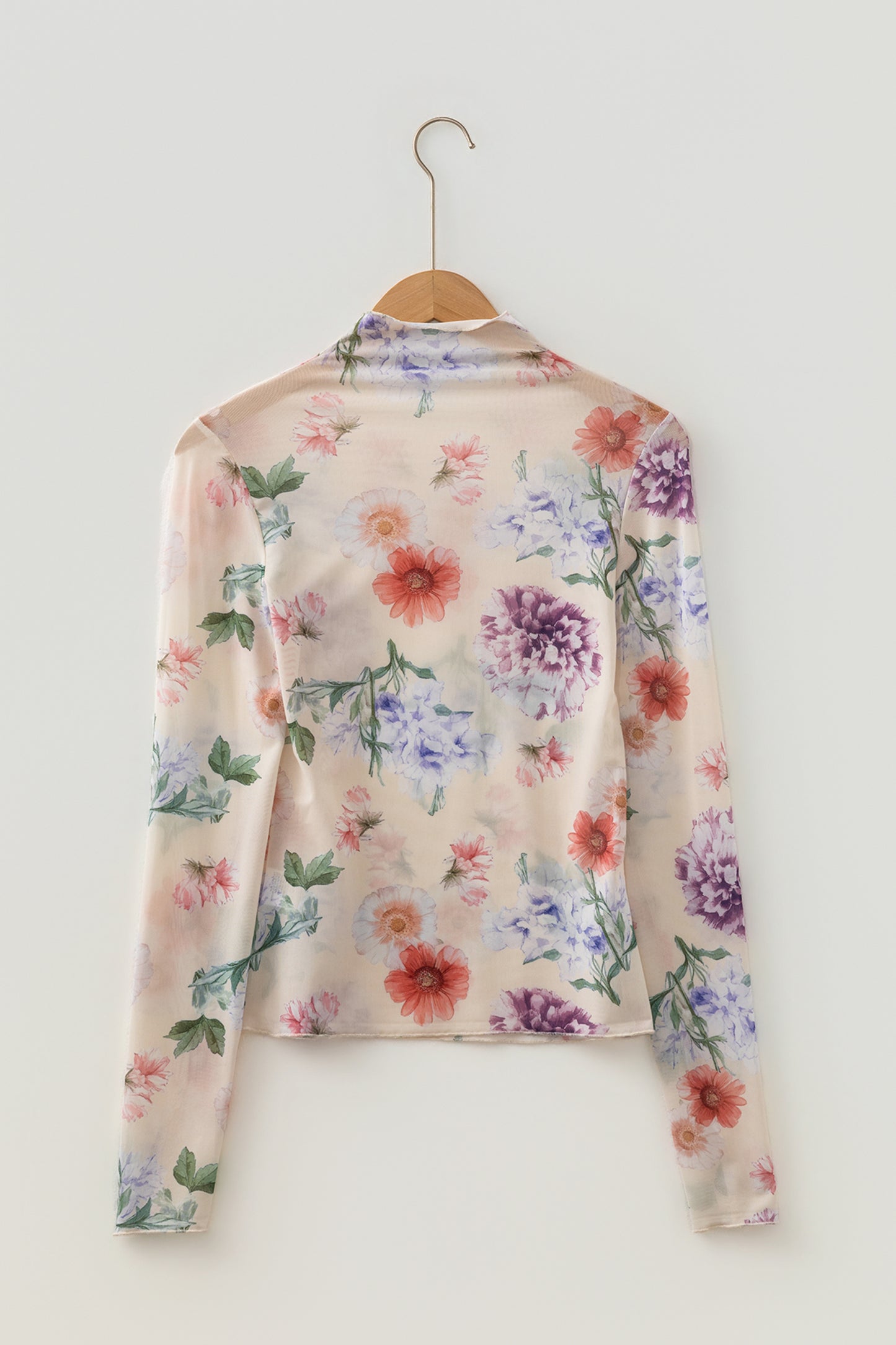 Apricot Floral Print Mock Neck Thumbhole Long Sleeve Top