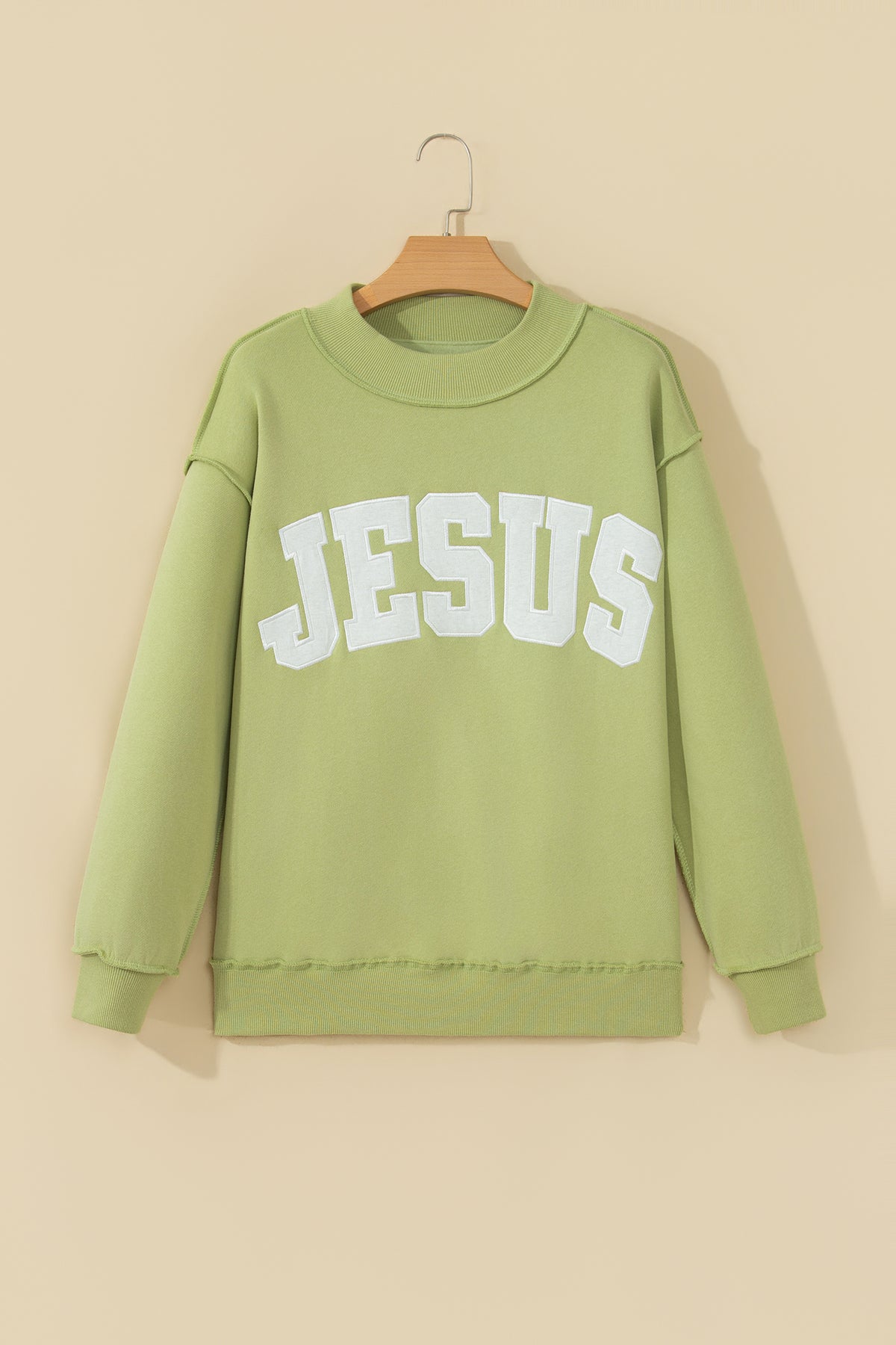 JESUS Graphic Exposed Seam Mock Neck Sweatshirt