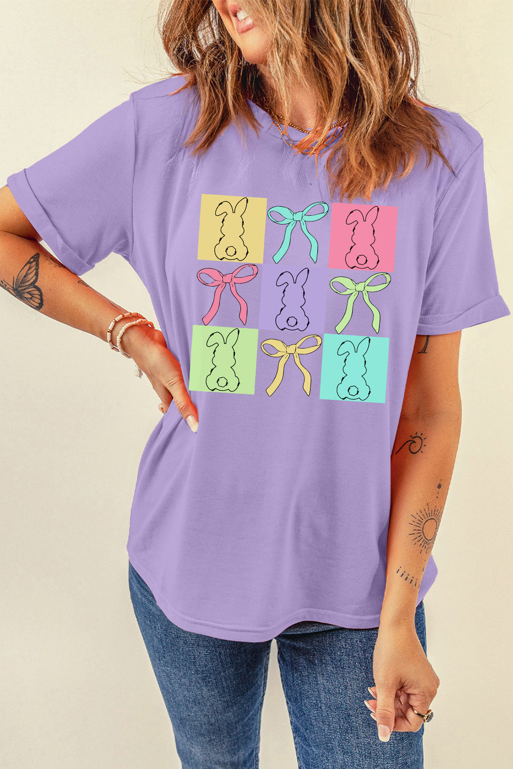 Wisteria Bunny Bow Plaid Print Easter Tee