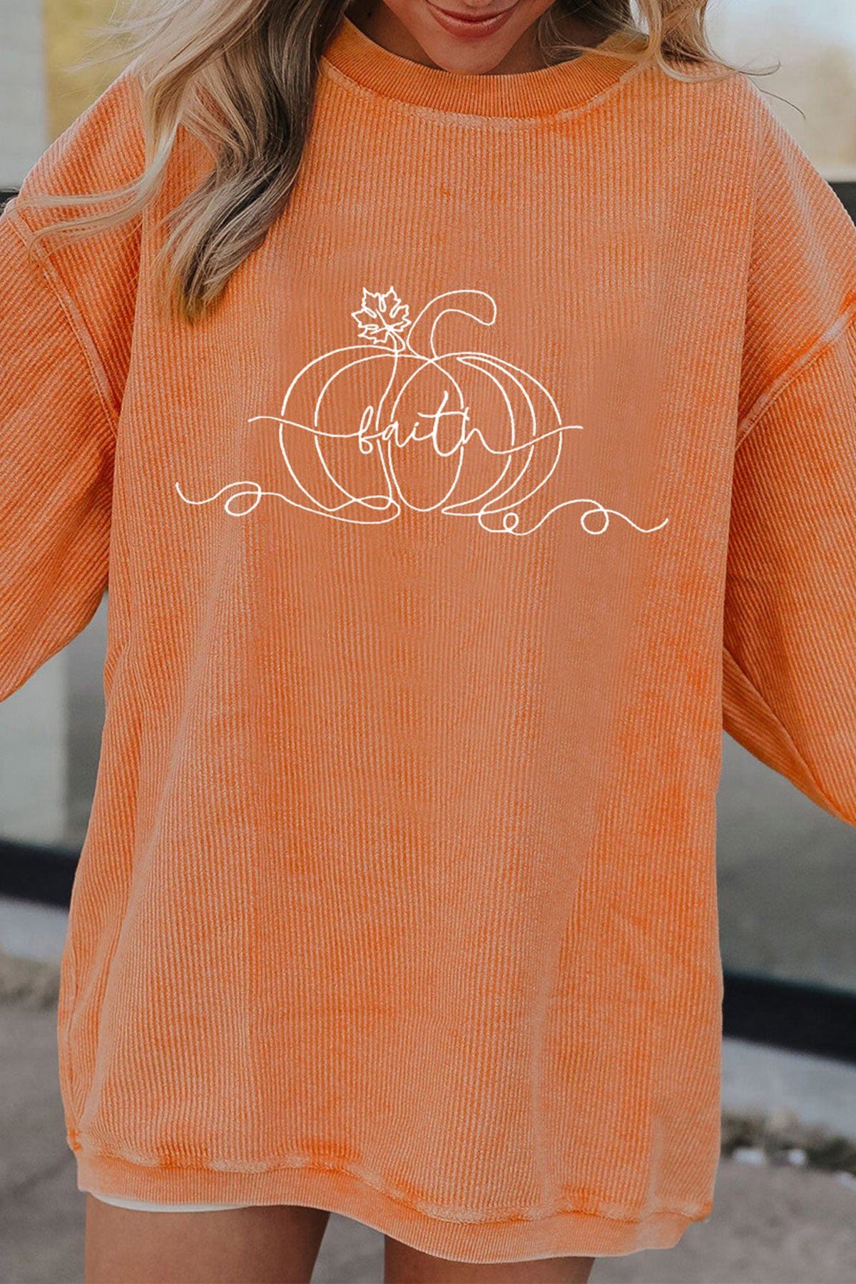 Orange Custom Embroidered Pumpkin Faith Graphic Sweatshirt