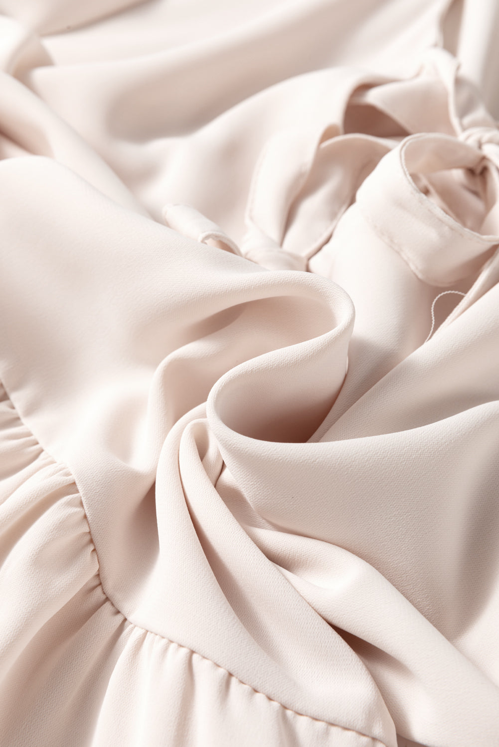 Bow Tie Puff Sleeve Ruffle Hem Blouse