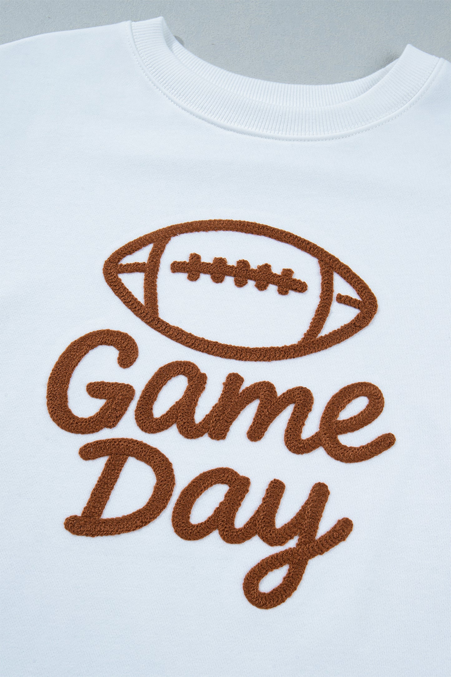 White Embroidered Game Day Sweatshirt