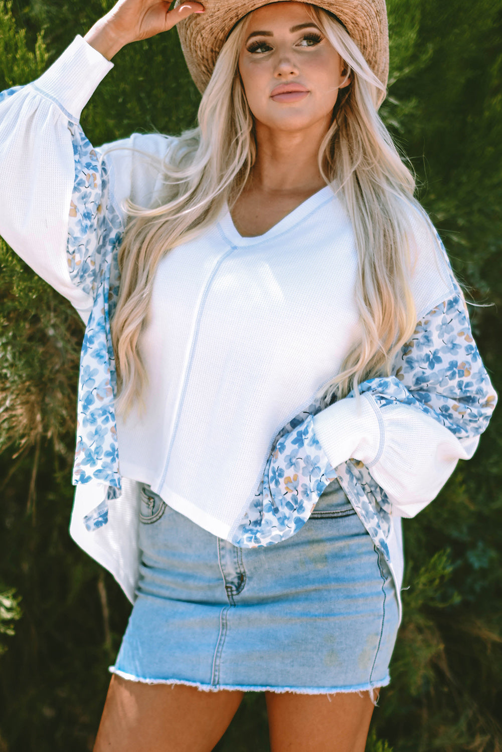White Abstract Floral Patchwork Blouse