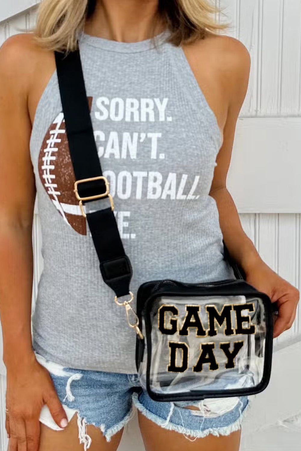 Black Clear PVC GAME DAY Summer Fashion Single Shoulder Bag