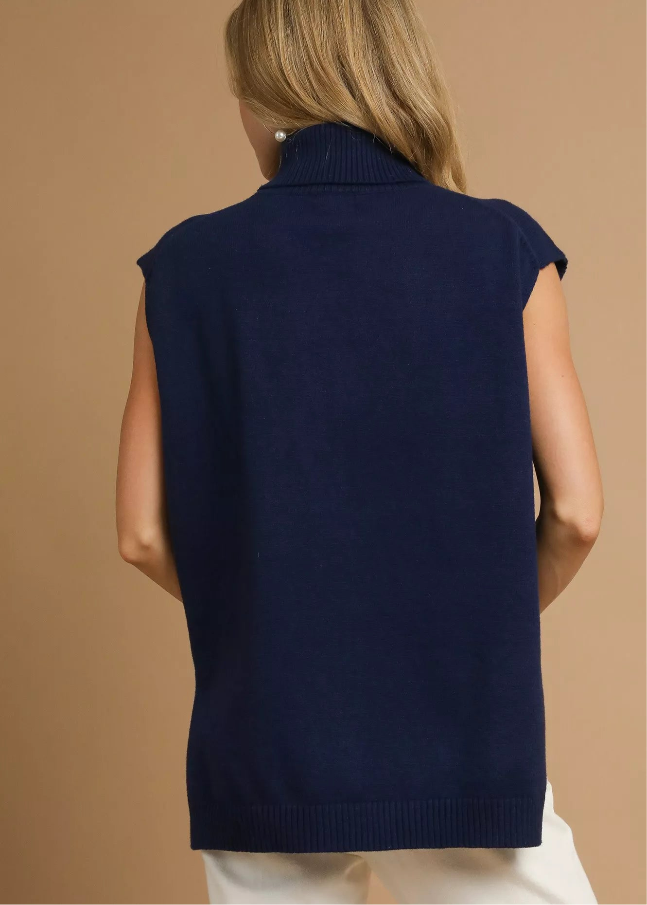 Umgee High-Low Turtleneck Sleeveless Sweater Top