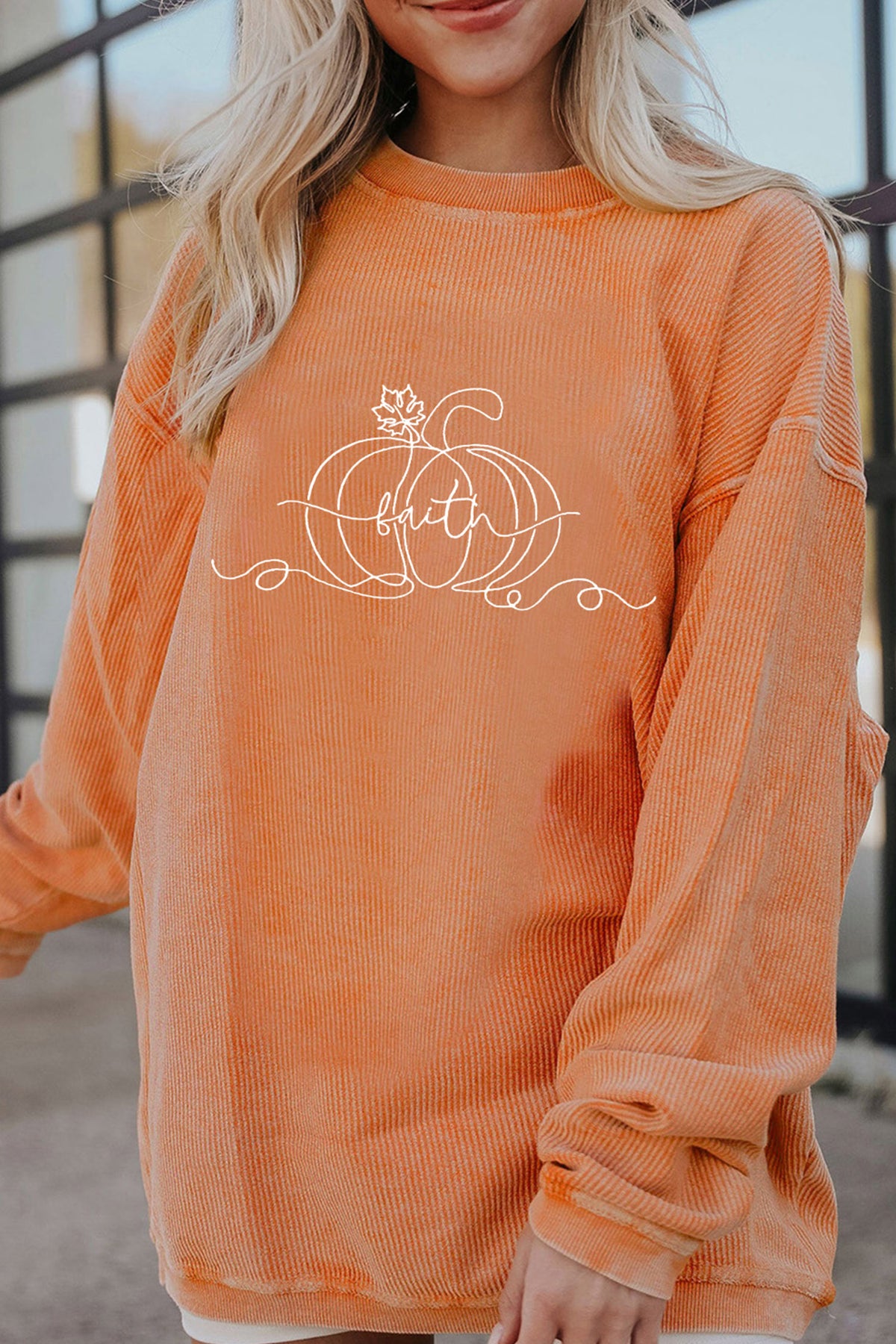 Orange Custom Embroidered Pumpkin Faith Graphic Sweatshirt