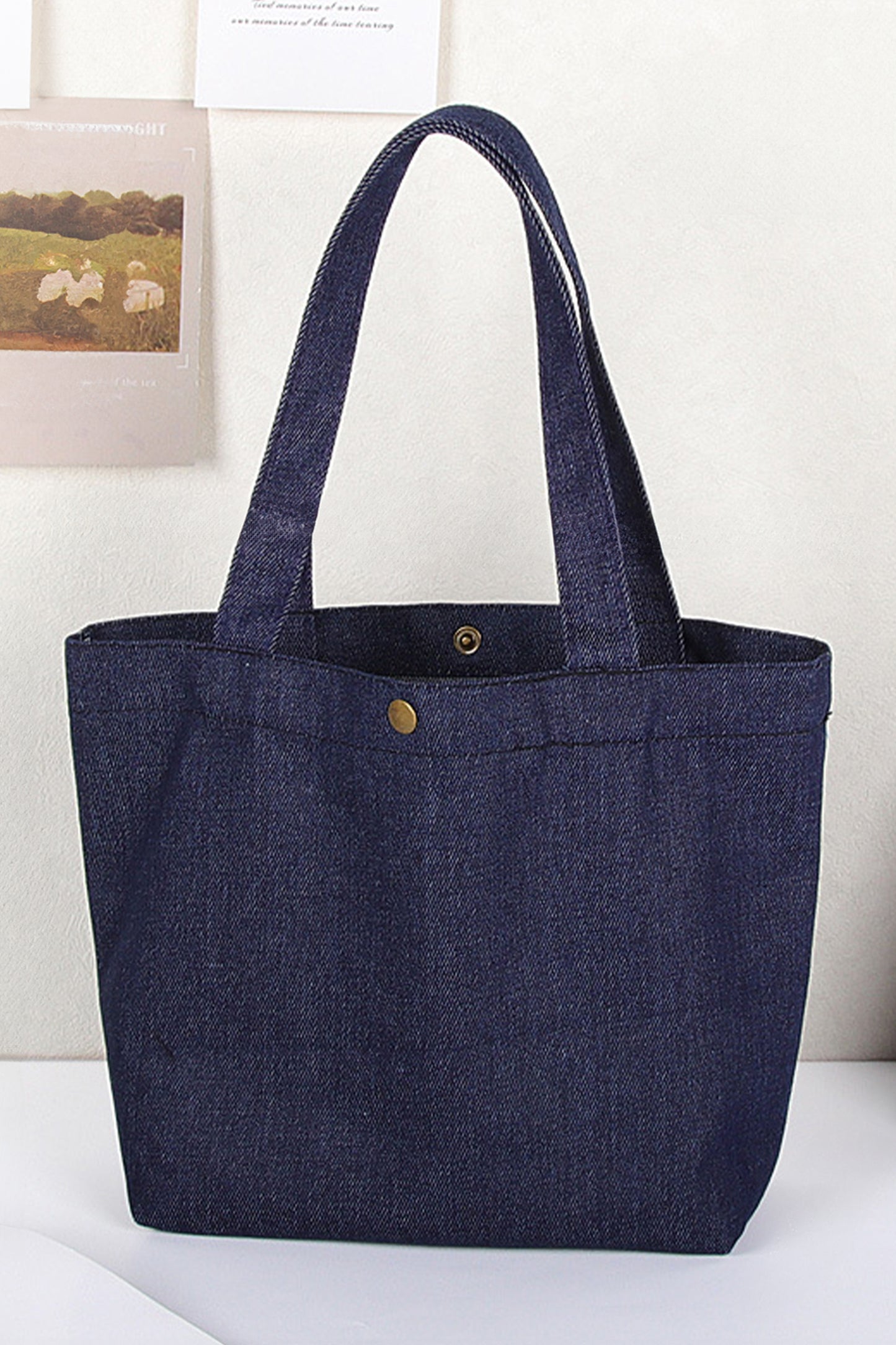 Sky Blue Vintage Denim Snap Button Tote Bag
