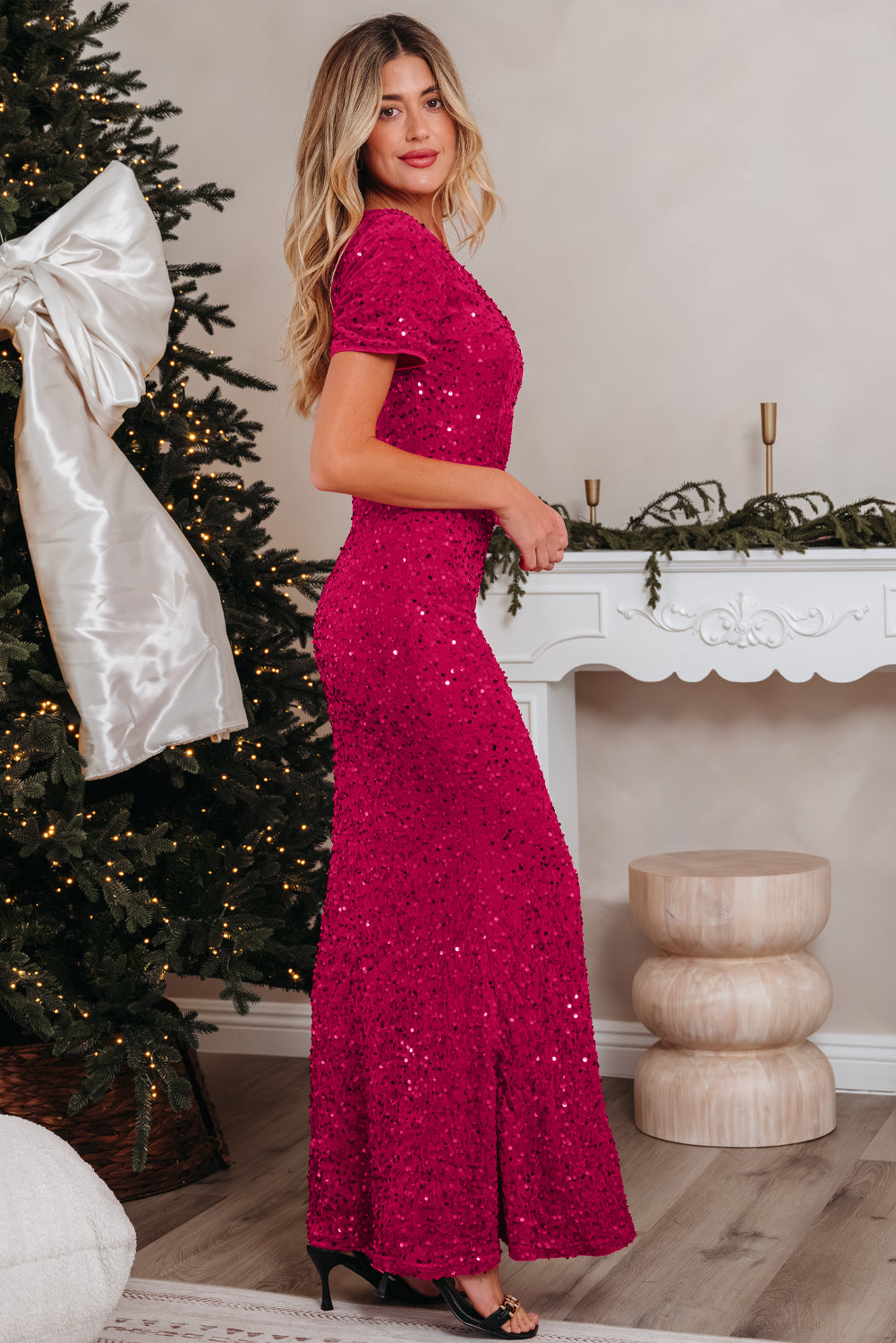 Fuchsia Stardust One-Shoulder Gown