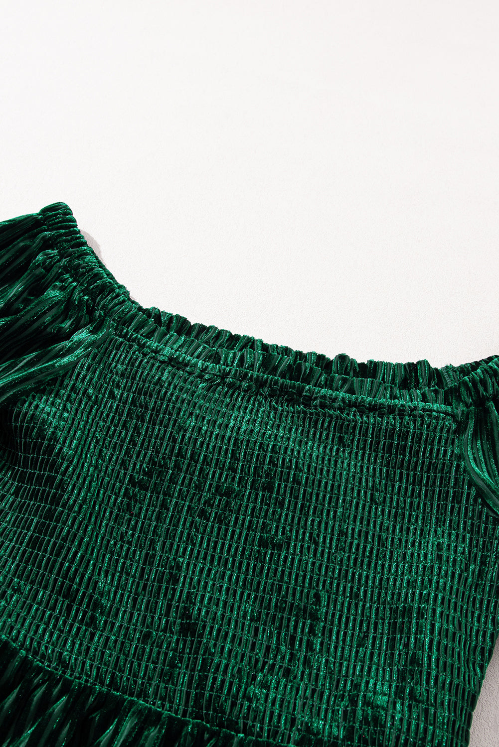 Green Smocked Ribbed Velvet Babydoll Top