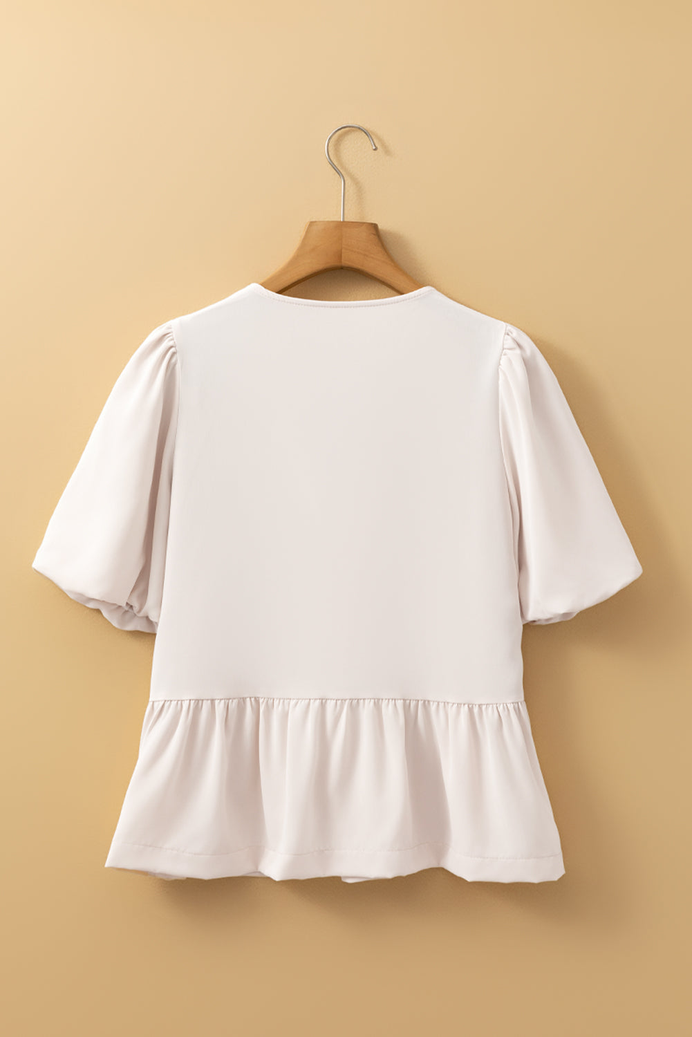 Bow Tie Puff Sleeve Ruffle Hem Blouse