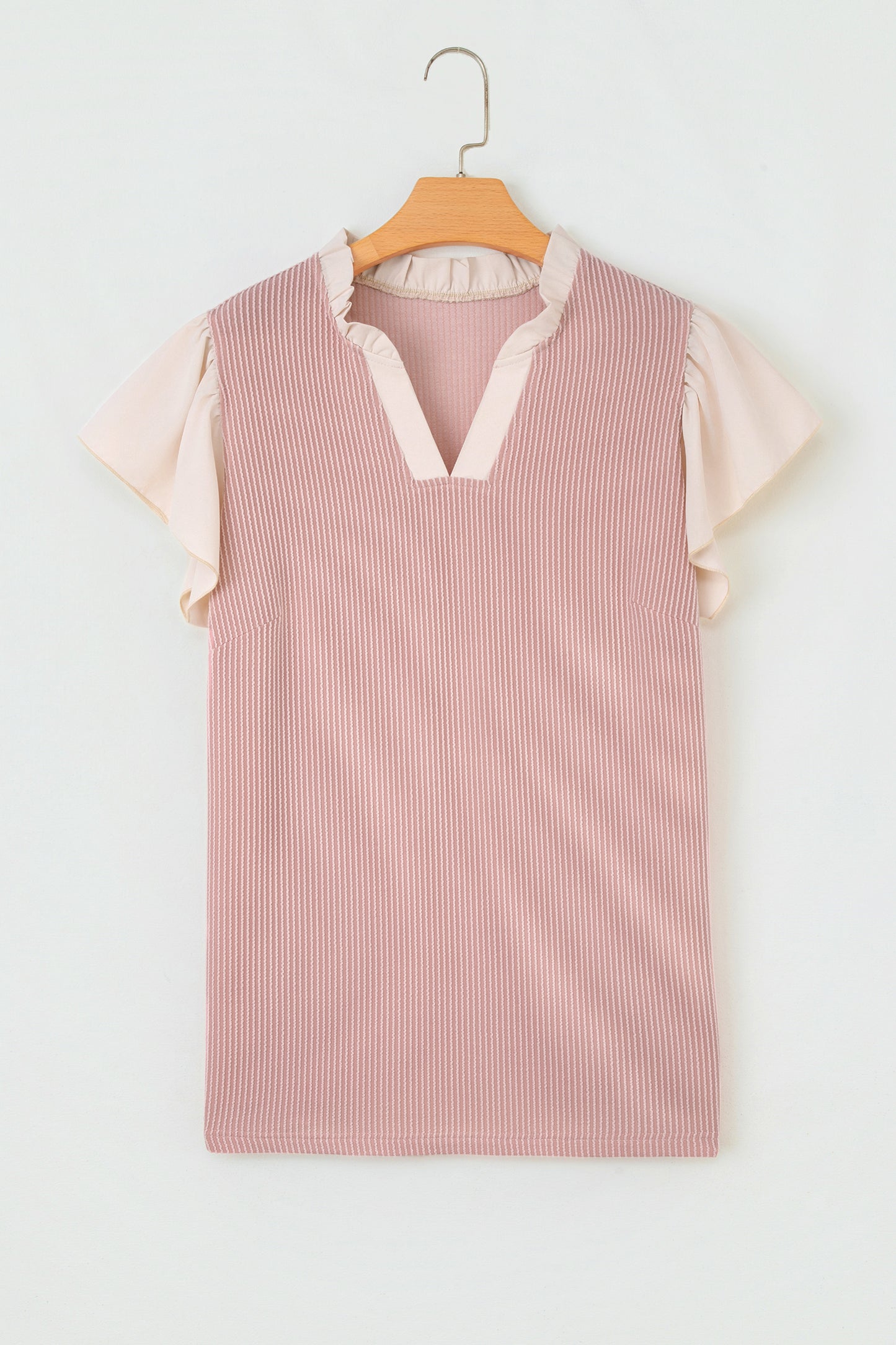 Plus Size Ruffled Short Sleeve Ribbed Textured Blouse