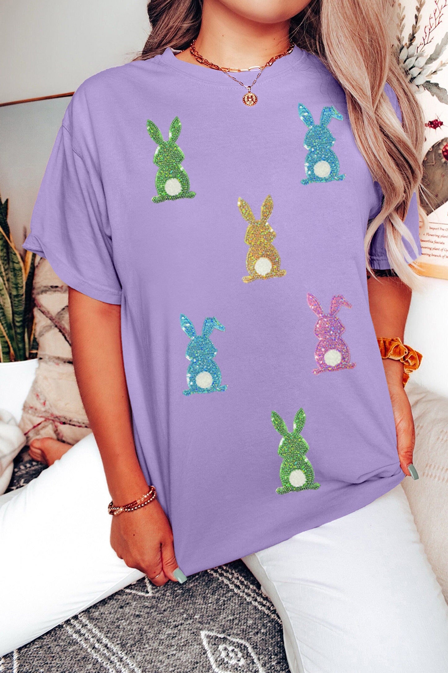 Sequin Easter Bunny Patched Tee