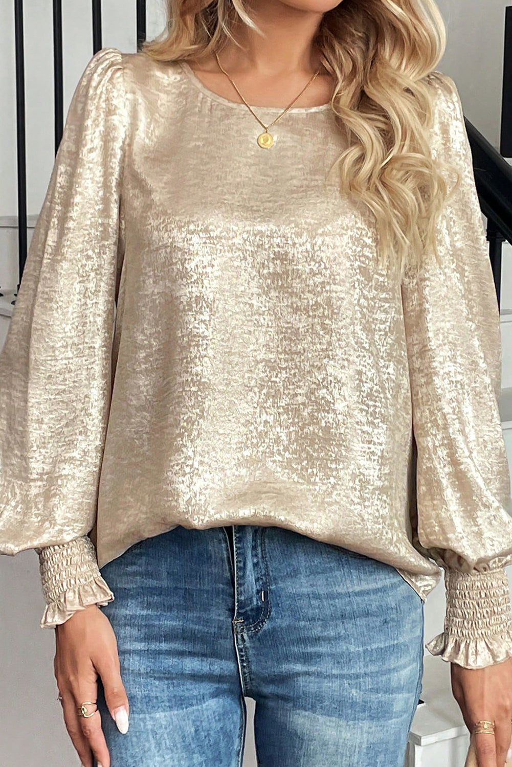 Champagne Crinkle Satin Blouse