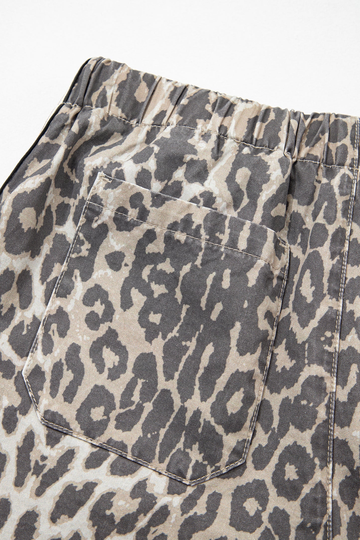 Multicolour Leopard Pattern Striped Detail Drawstring Denim Shorts