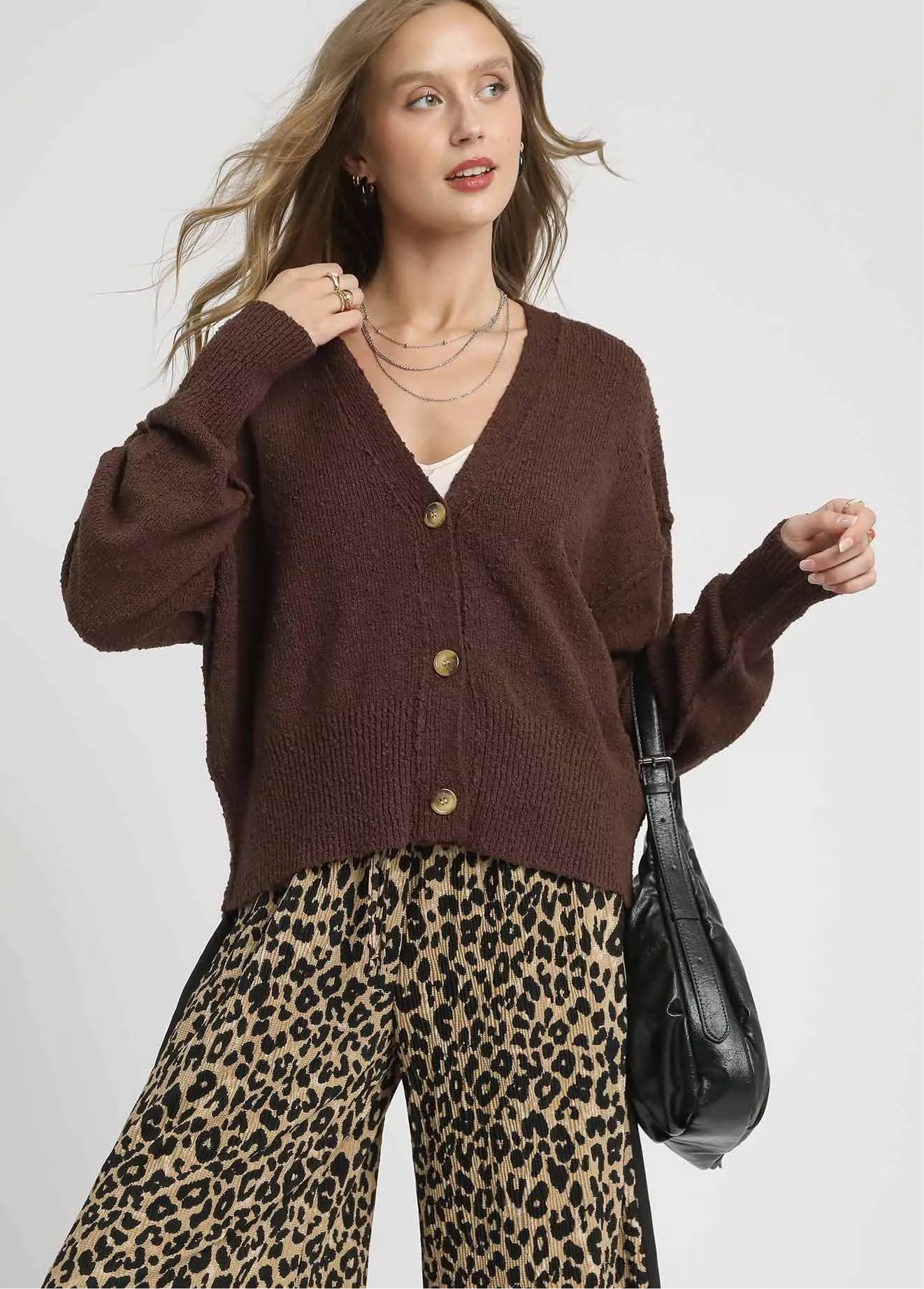 Umgee Button-Front V-Neck Knit Cardigan