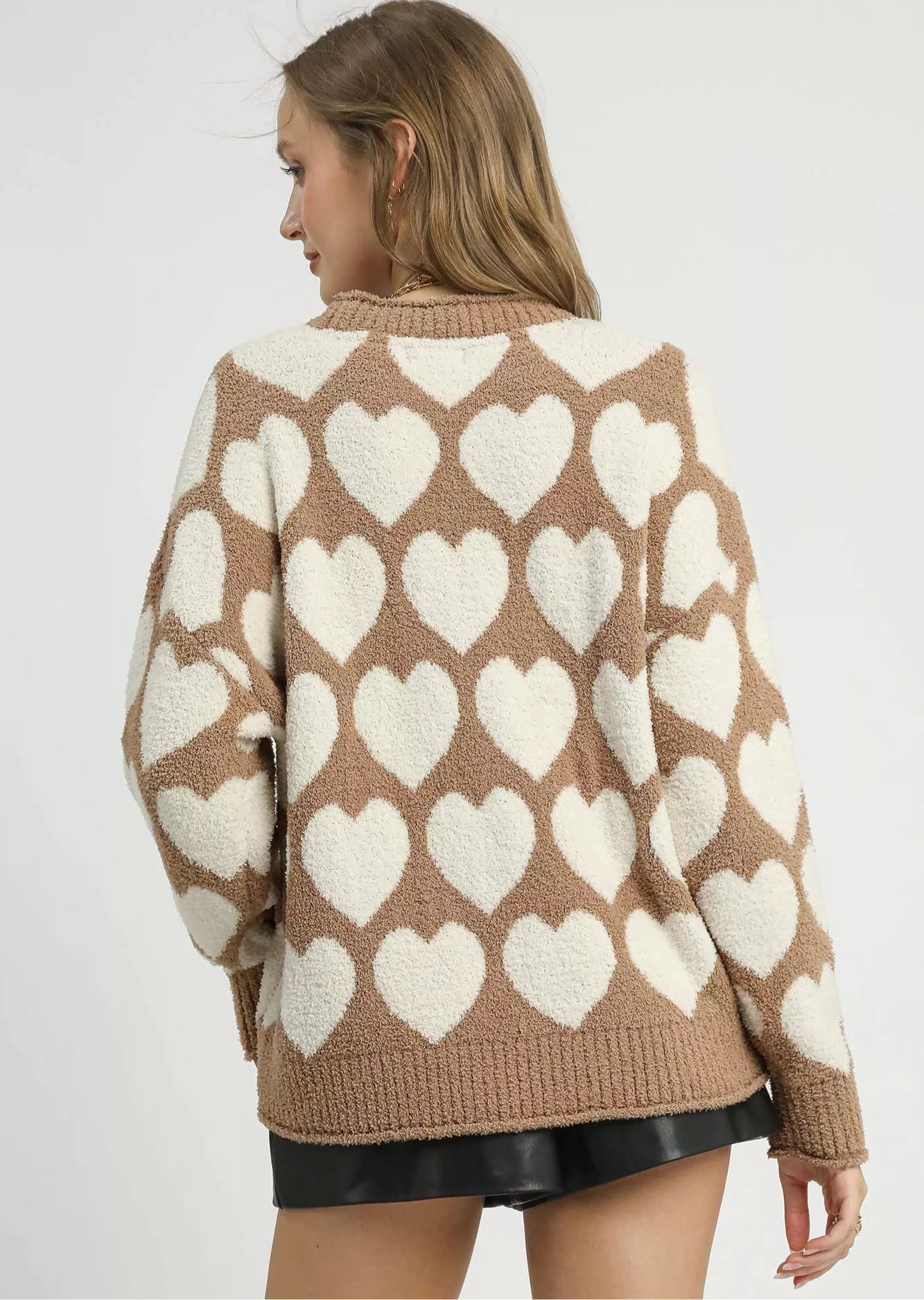 Umgee Mix Heart Pattern Pearl Accent Sweater