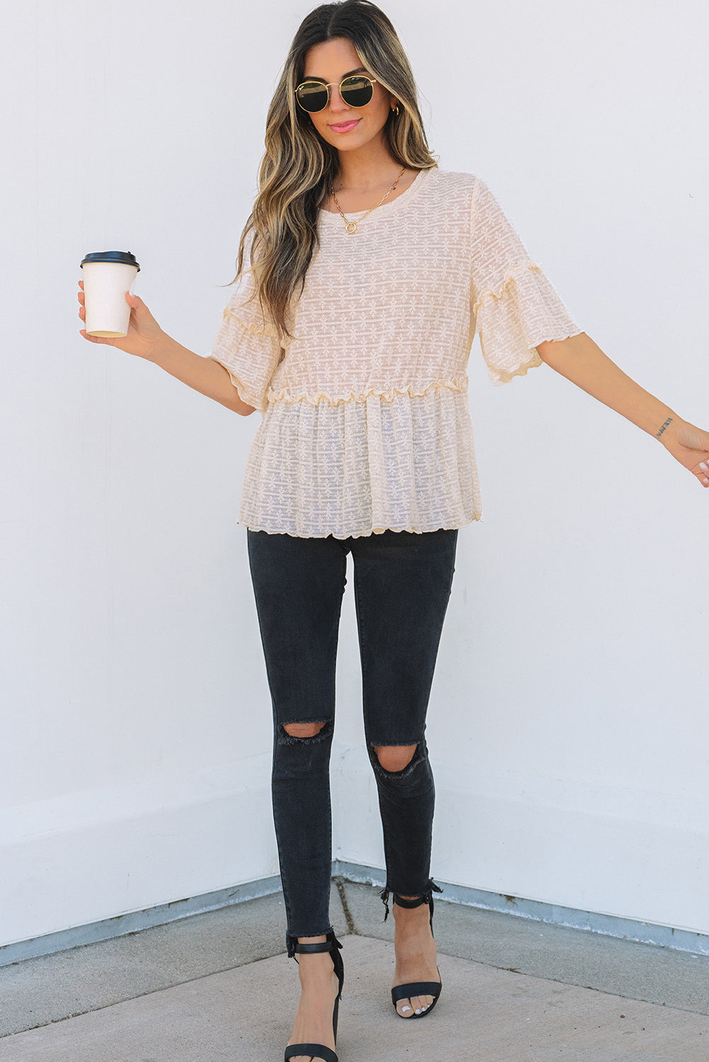 The Cream Lace Latte Peplum