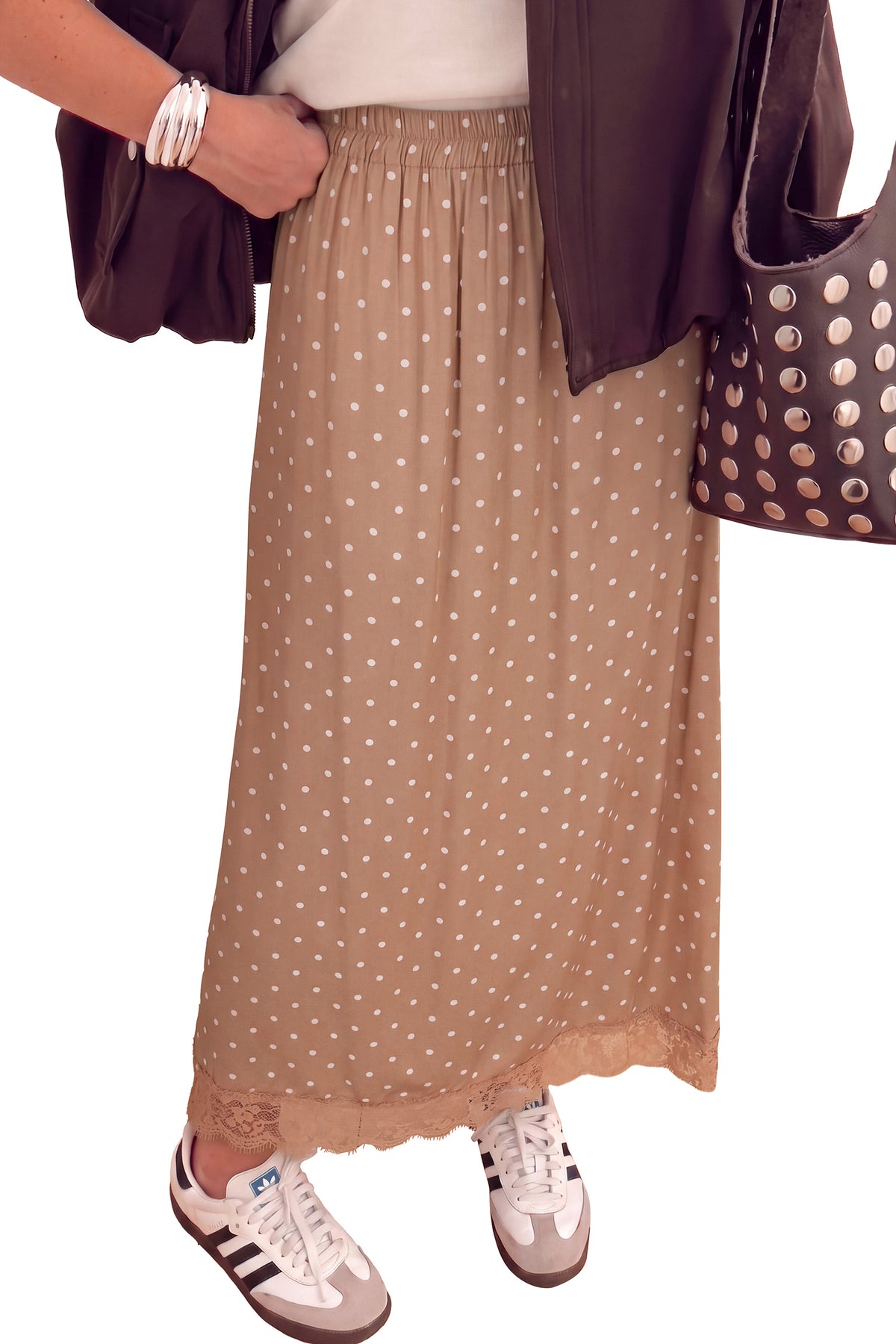 The Mocha Dot Social Skirt
