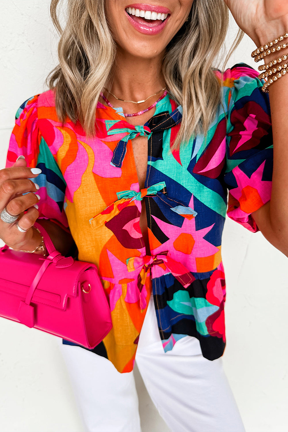 The Capri Colorblock Tie-Front Blouse