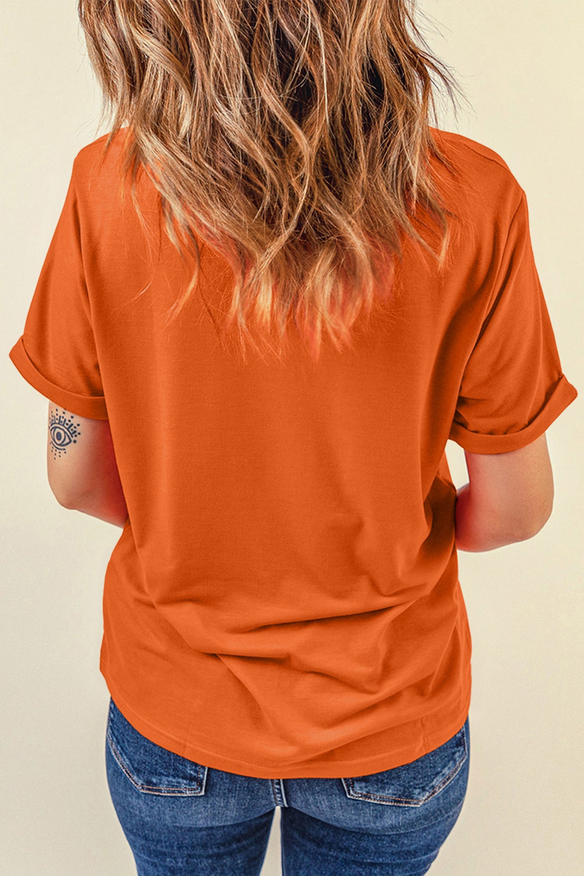 Orange Sequin Ghost Halloween Graphic T-Shirt
