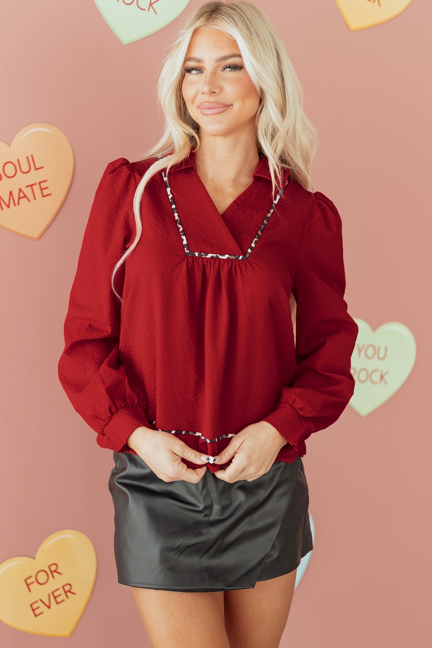 The Holly & Spice Leopard Trim Blouse