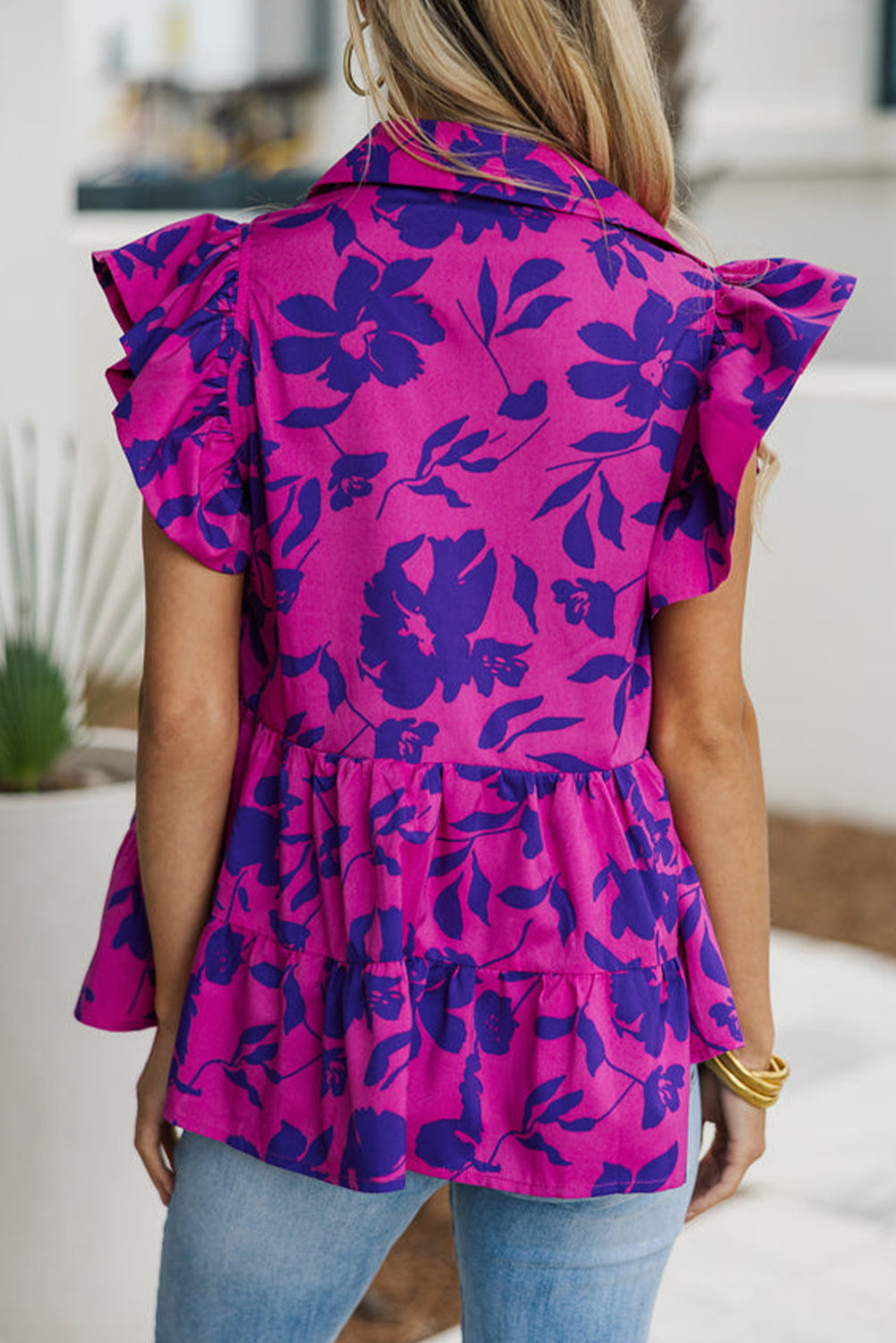 Floral Print Collared Blouse