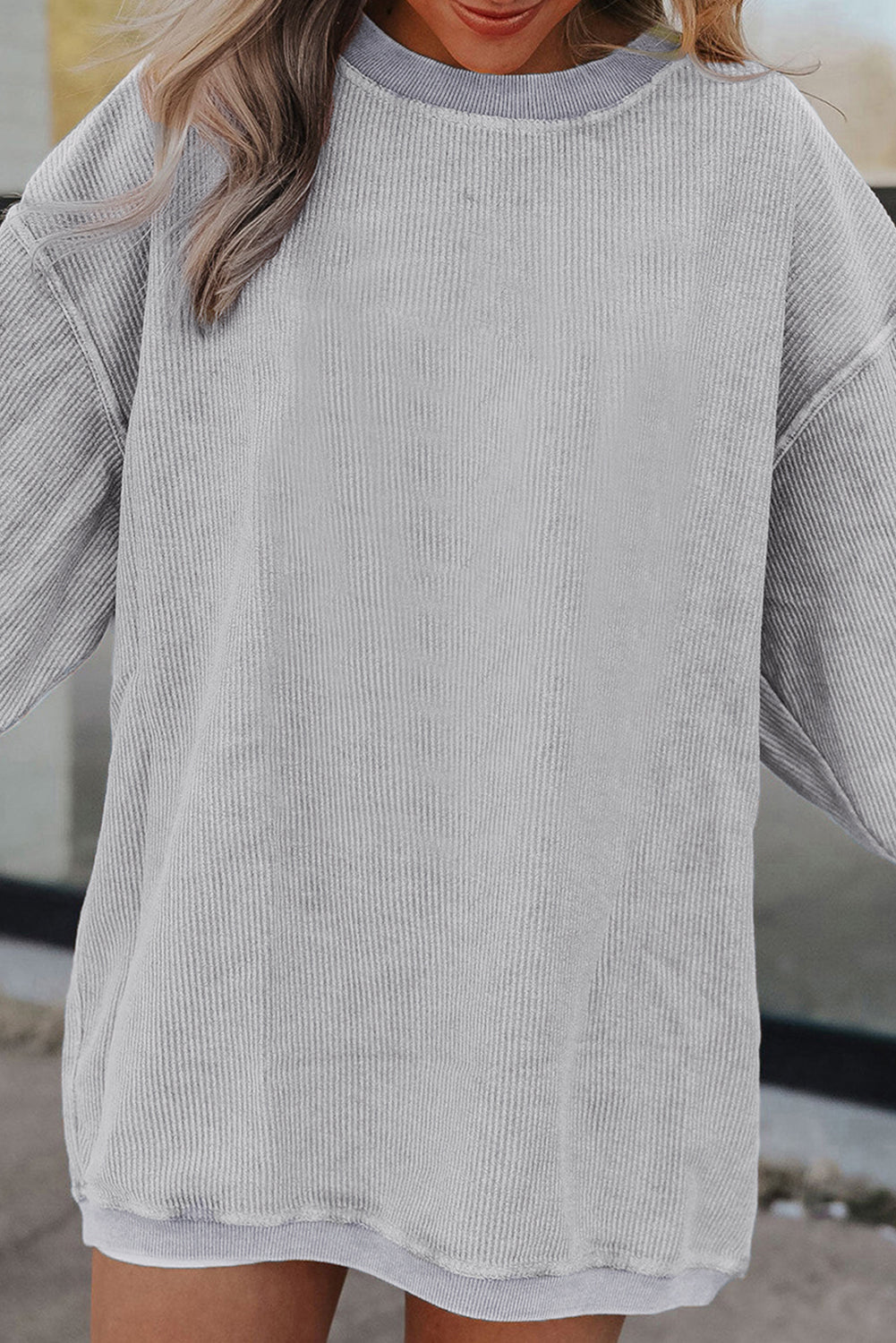 Strawberry Pink Ribbed Corduroy Oversized Sweatshirt